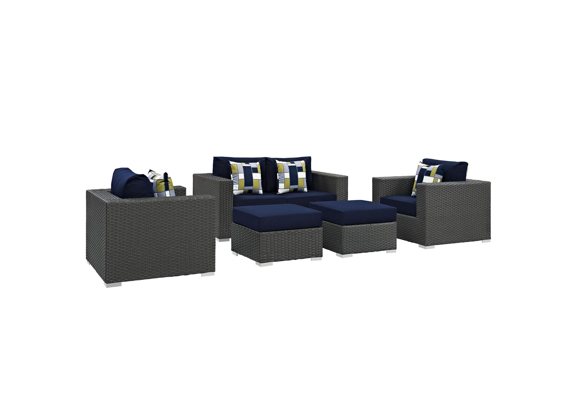 Canvas Navy Sojourn 5 Piece Outdoor Patio Sunbrella,Modway