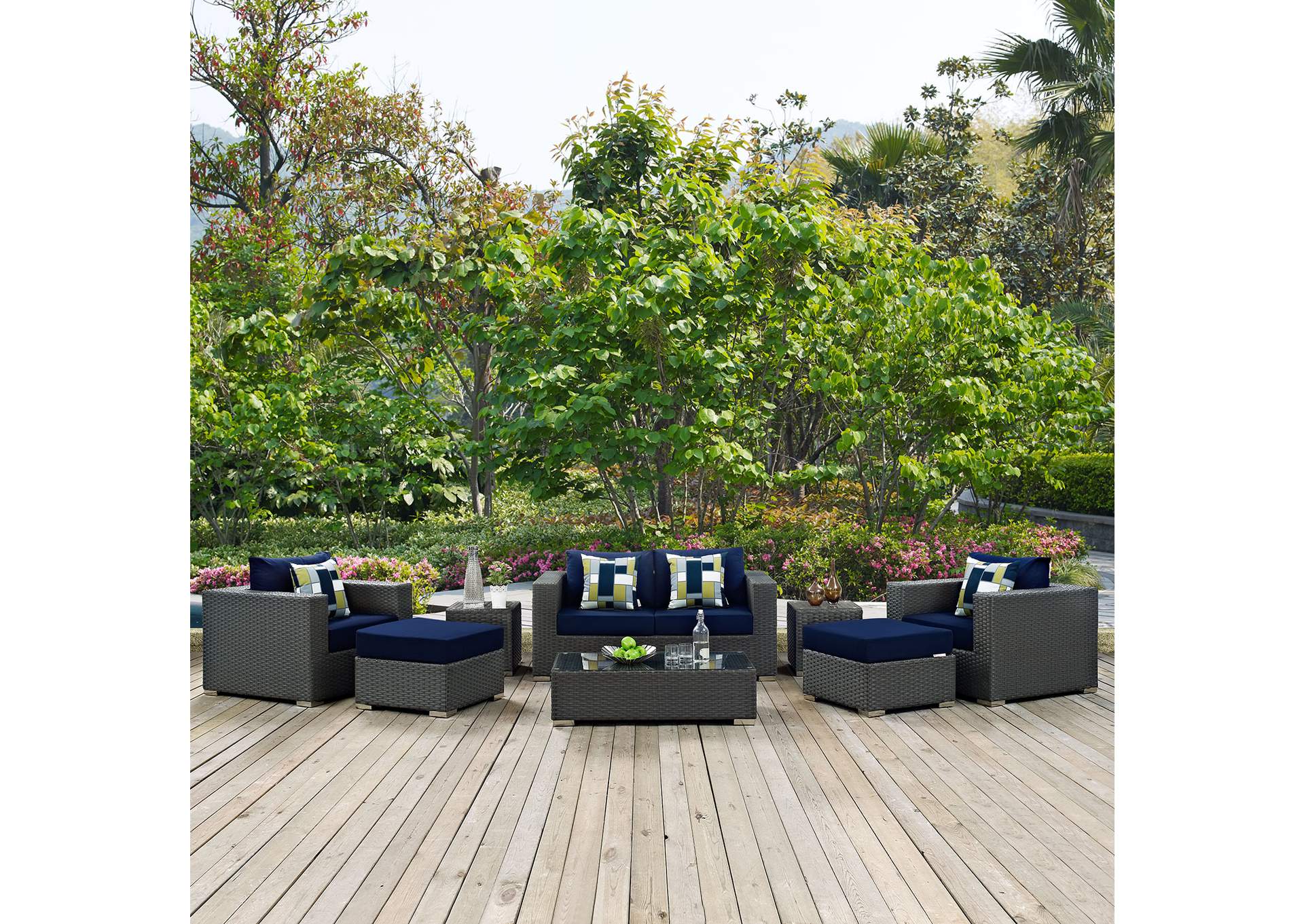 Canvas Navy Sojourn 8 Piece Outdoor Patio Sunbrella,Modway