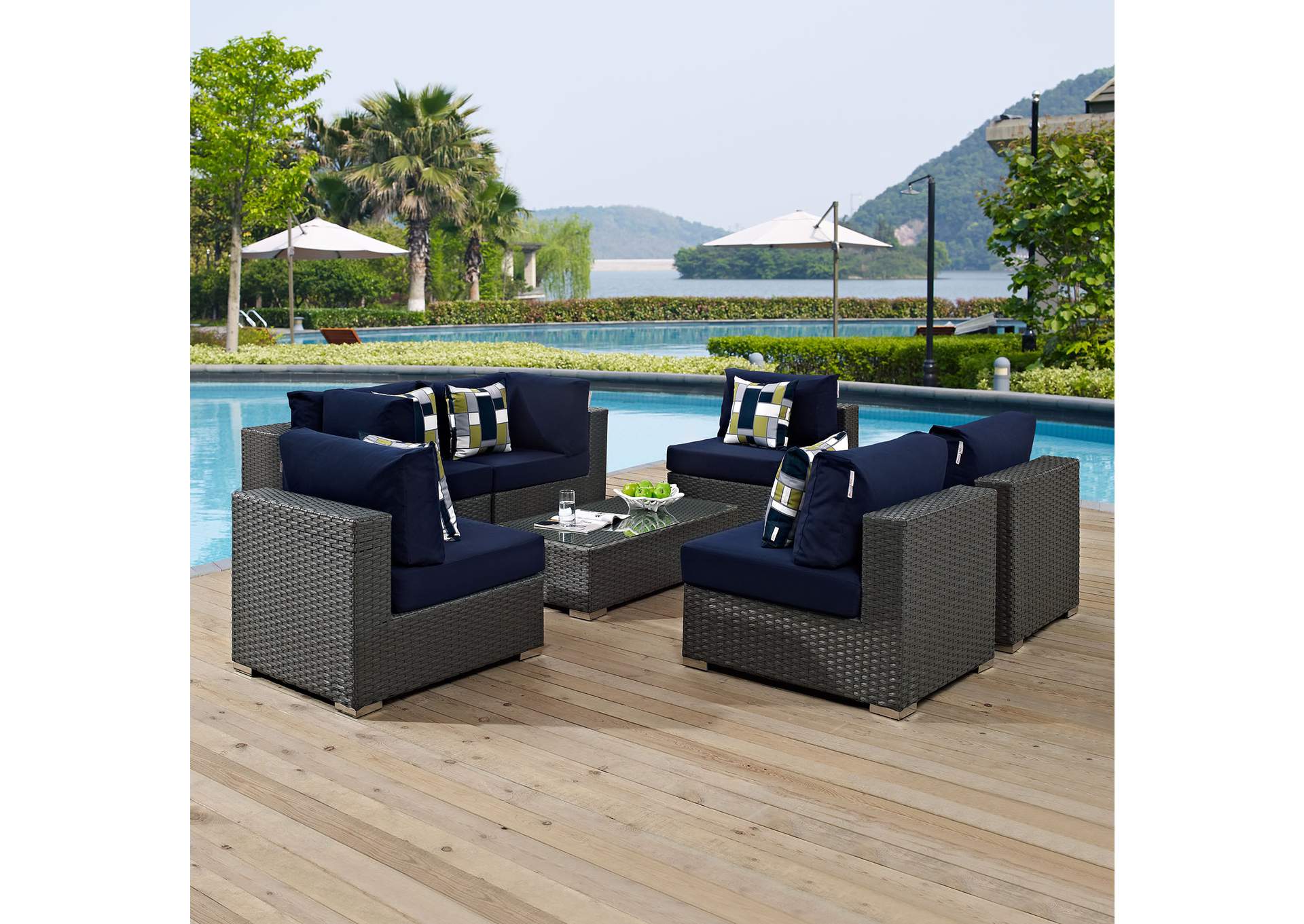 Canvas Navy Sojourn 7 Piece Outdoor Patio Sunbrella,Modway