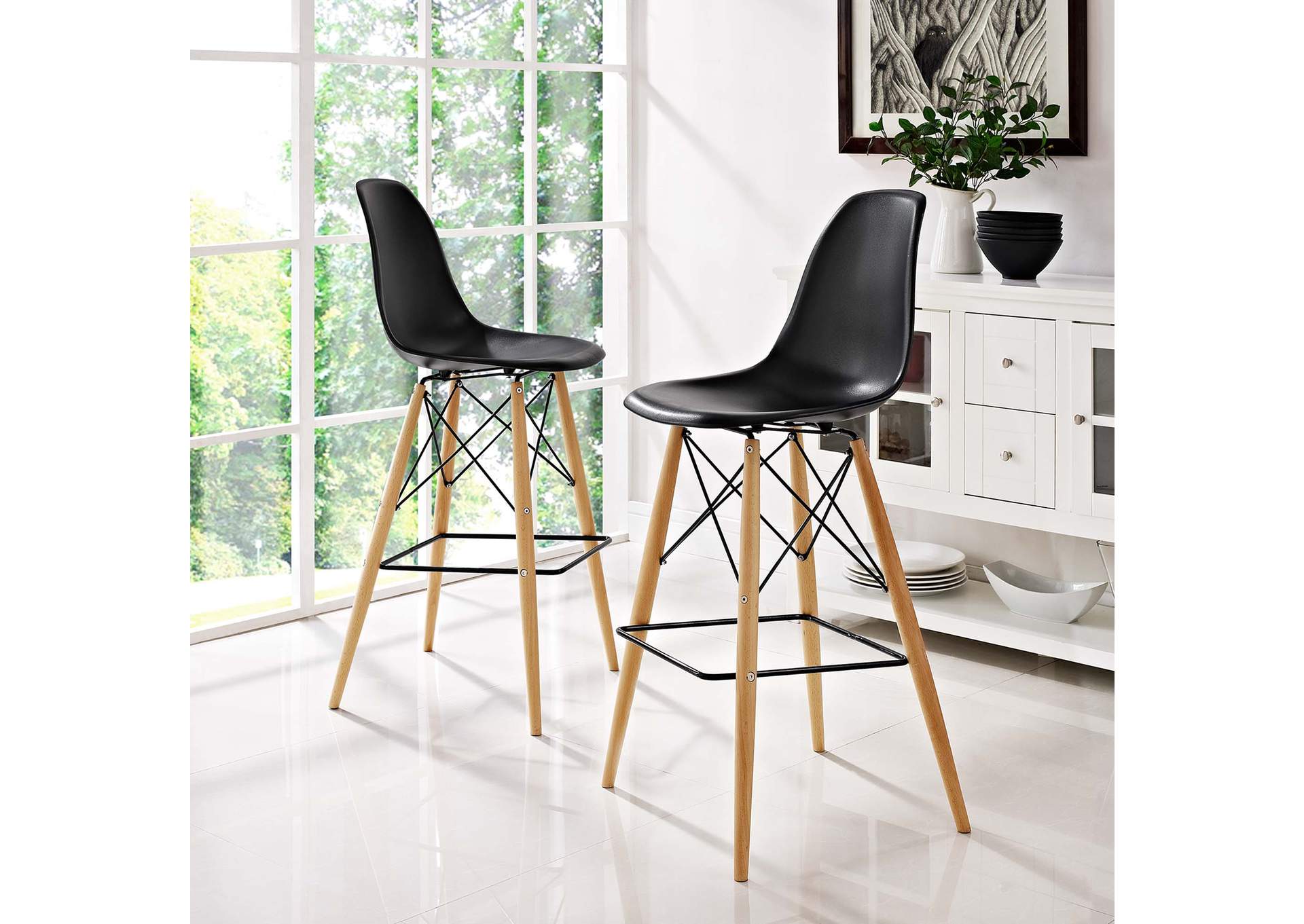 Black Pyramid Dining Side Bar Stool [Set of 2],Modway