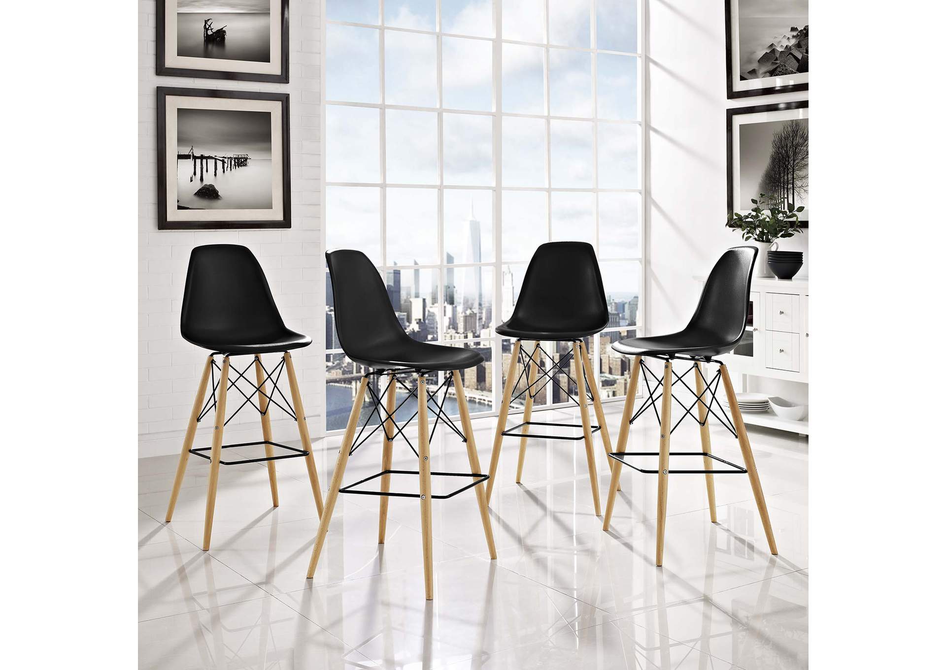 Black Pyramid Dining Side Bar Stool [Set of 4],Modway