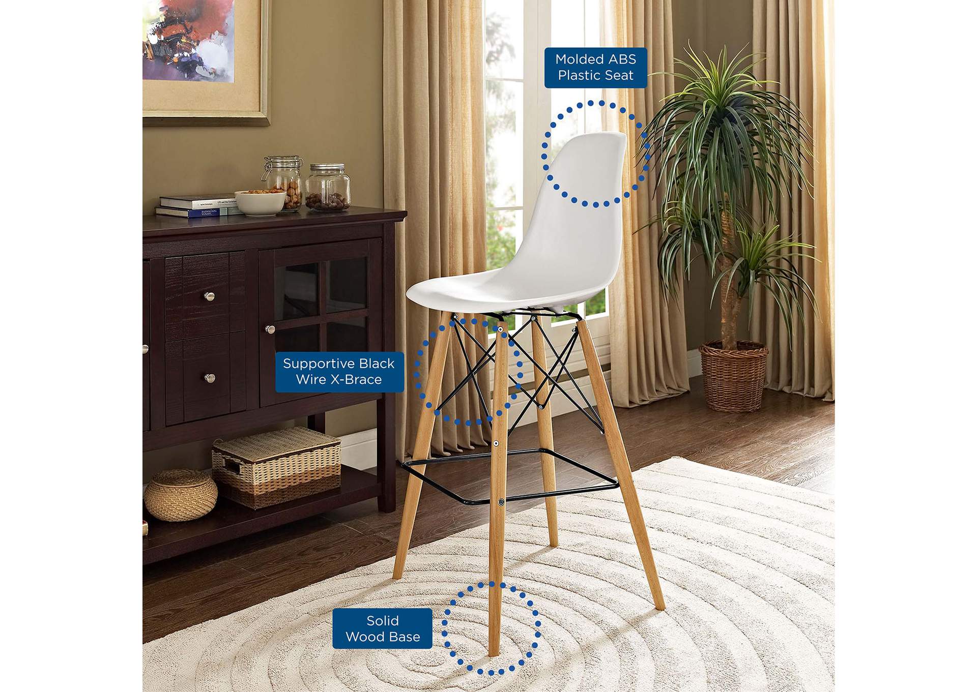 White Pyramid Dining Side Bar Stool [Set of 4],Modway