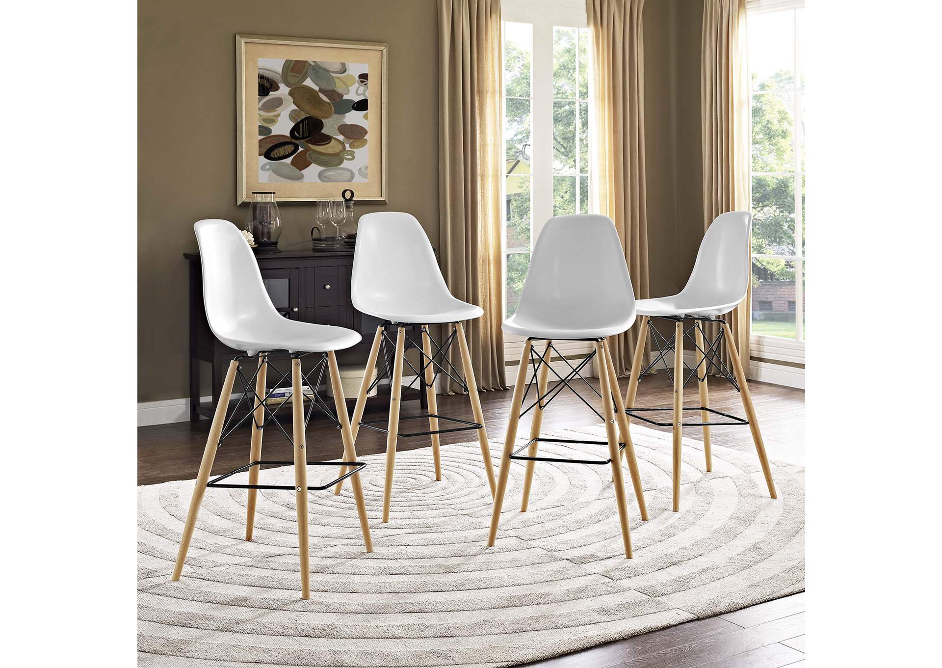 White Pyramid Dining Side Bar Stool [Set of 4],Modway