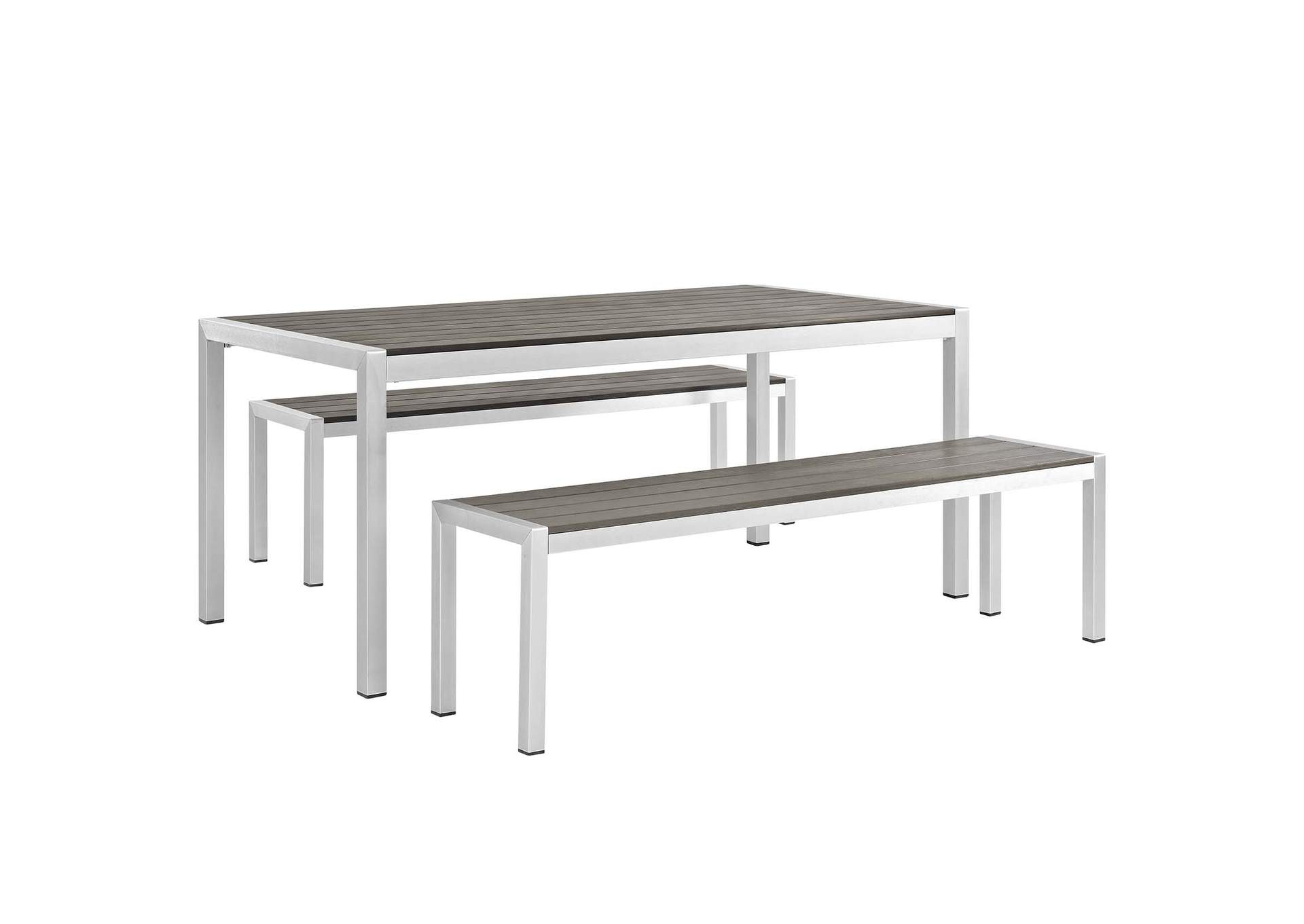 Silver Gray Shore 3 Piece Outdoor Patio Aluminum Dining Set,Modway