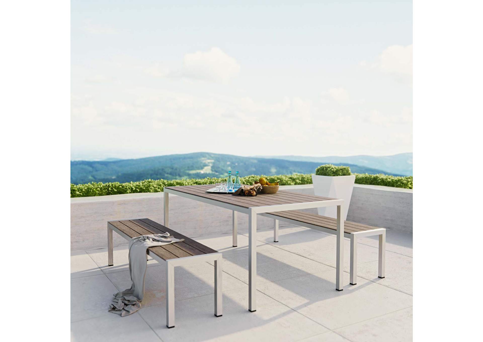 Silver Gray Shore 3 Piece Outdoor Patio Aluminum Dining Set,Modway