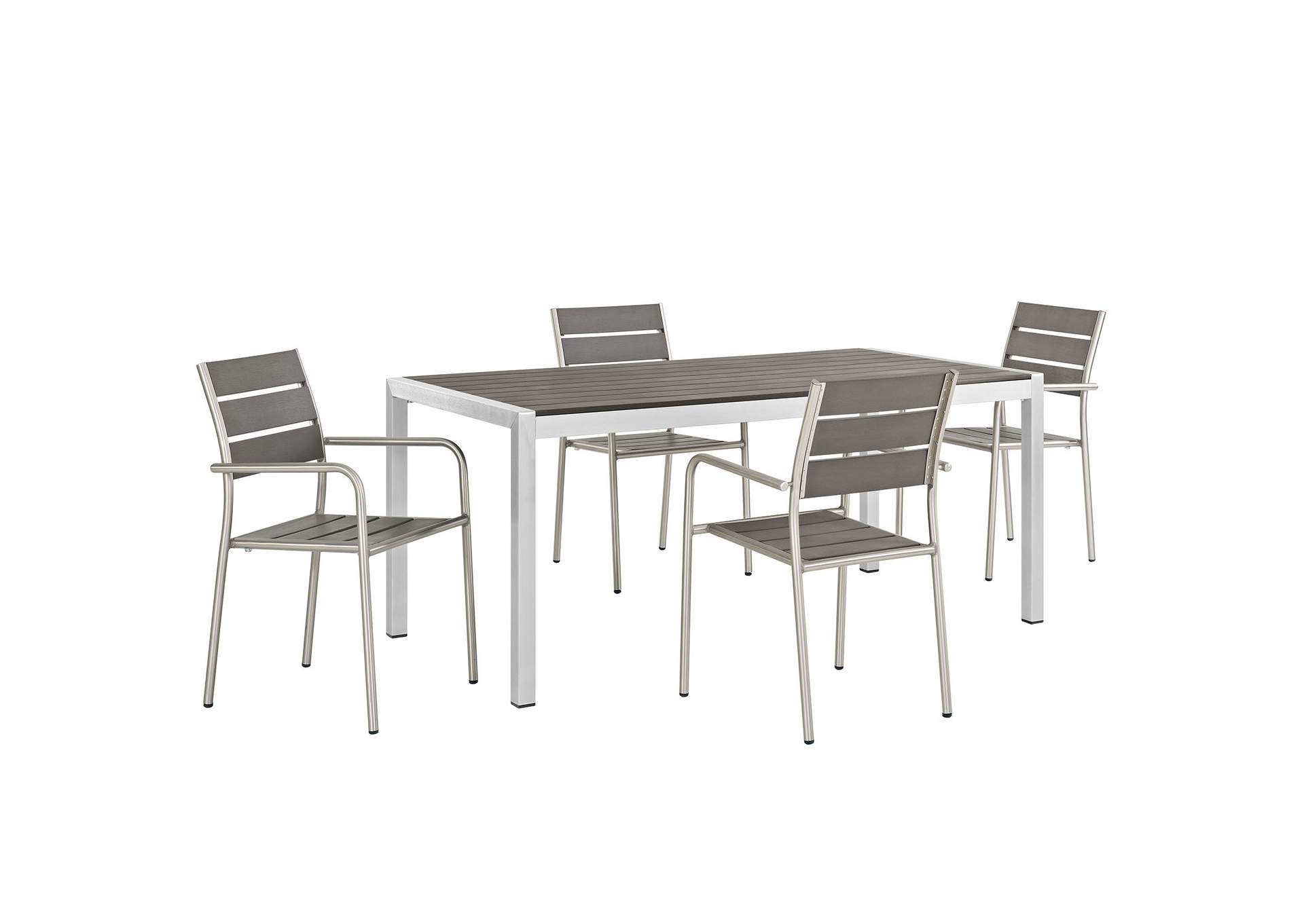 Silver Gray Shore 5 Piece Outdoor Patio Aluminum Dining Set,Modway