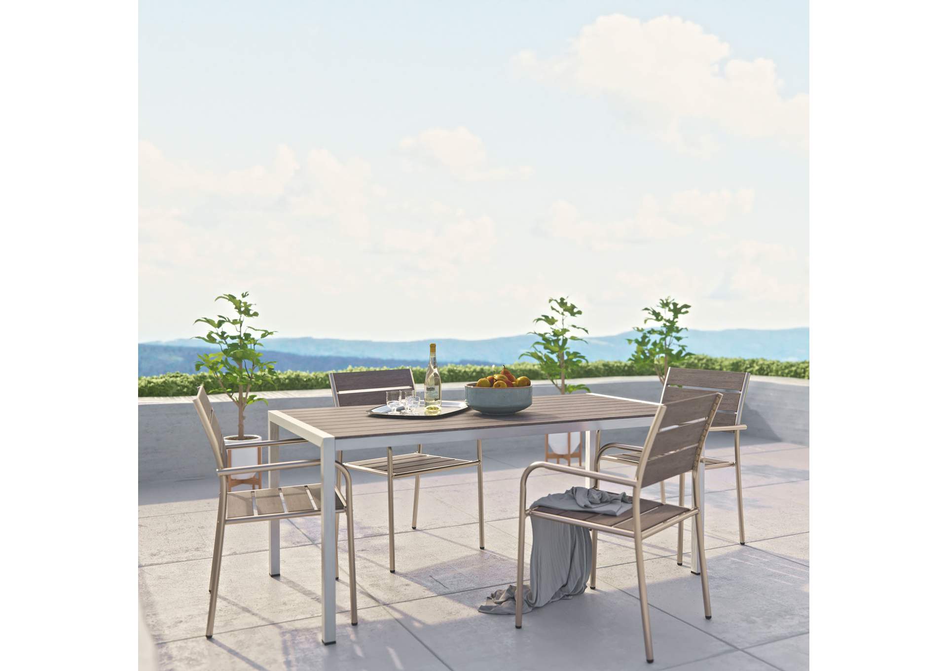 Silver Gray Shore 5 Piece Outdoor Patio Aluminum Dining Set,Modway