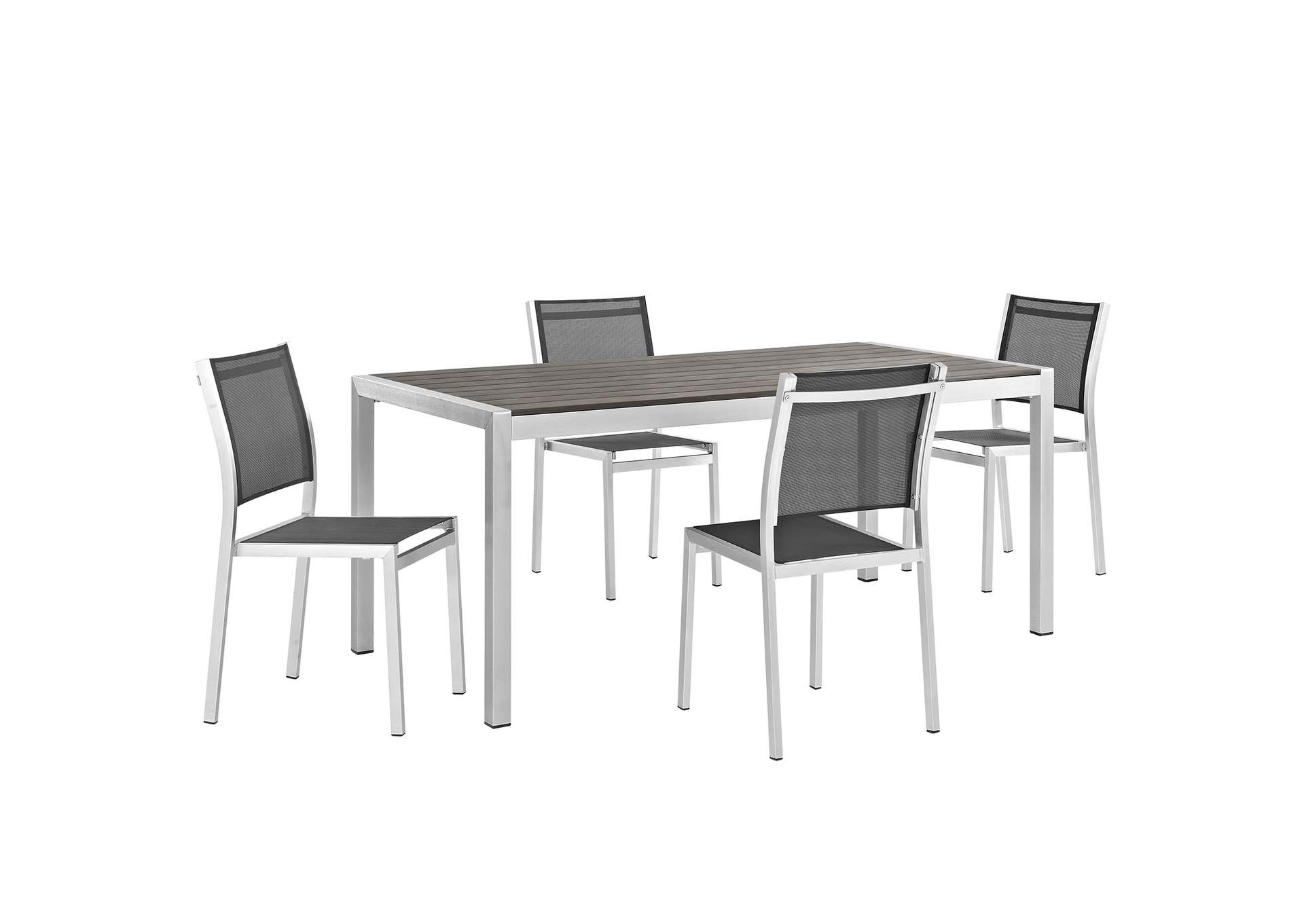 Silver Black Shore 5 Piece Outdoor Patio Aluminum Dining Set,Modway