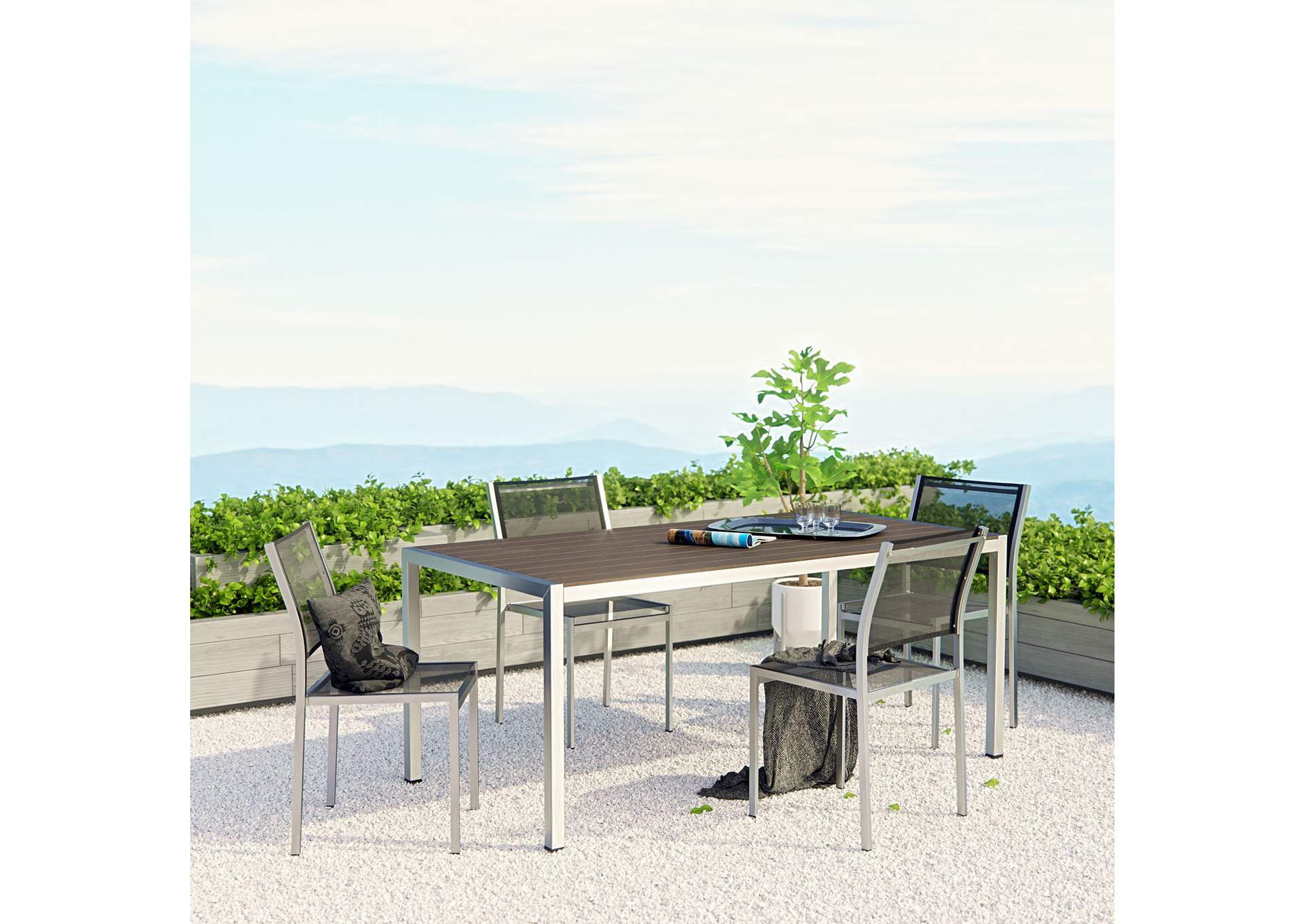 Silver Black Shore 5 Piece Outdoor Patio Aluminum Dining Set,Modway