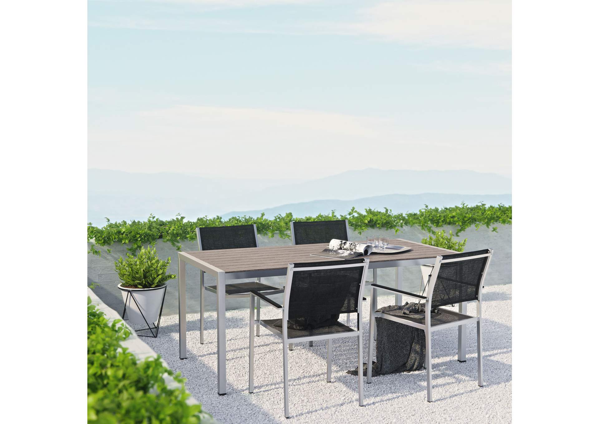 Silver Black Shore 5 Piece Outdoor Patio Aluminum Dining Set,Modway