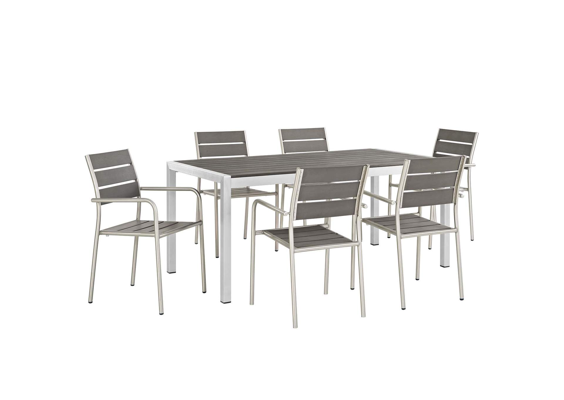 Silver Gray Shore 7 Piece Outdoor Patio Aluminum Dining Set,Modway