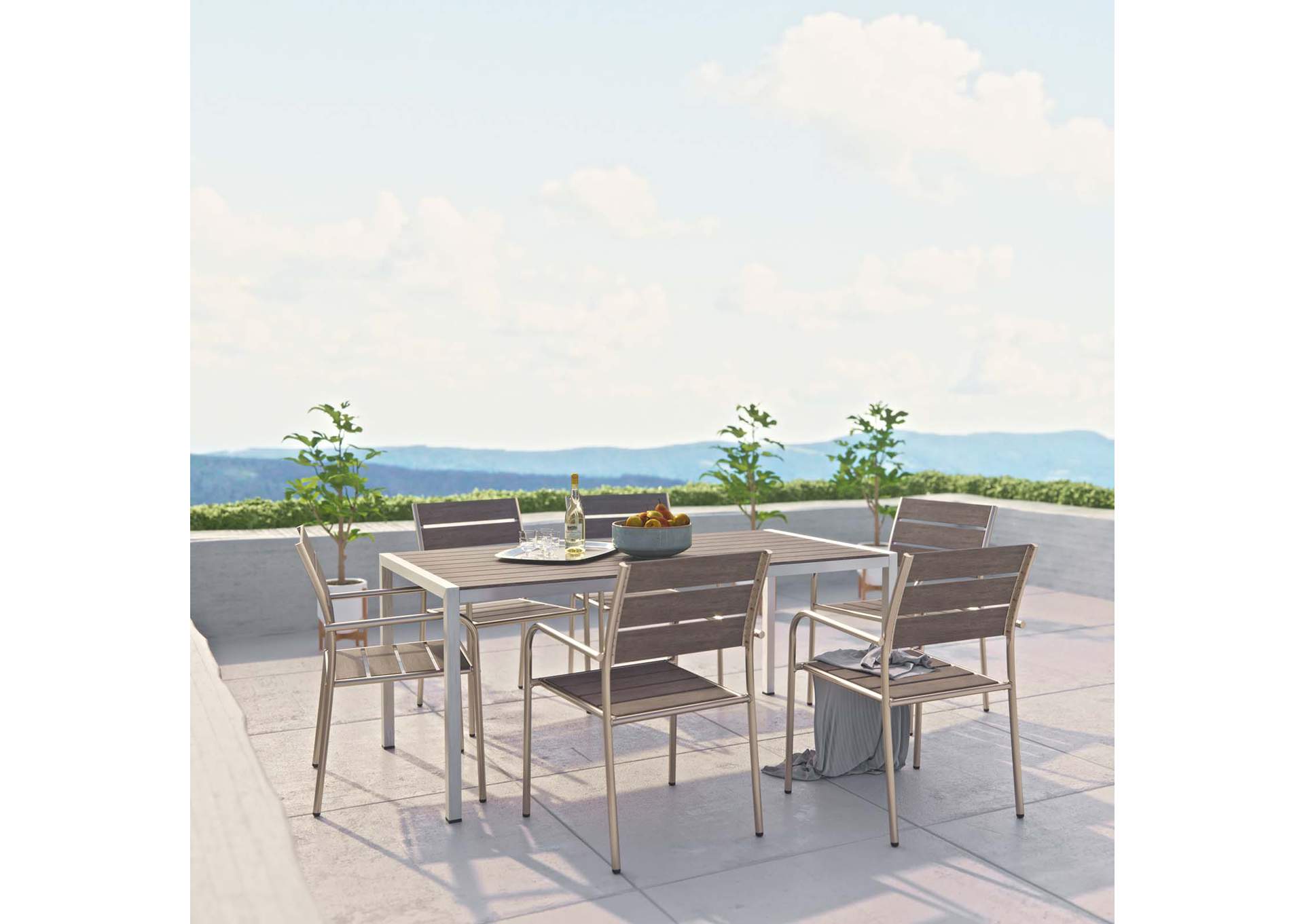 Silver Gray Shore 7 Piece Outdoor Patio Aluminum Dining Set,Modway