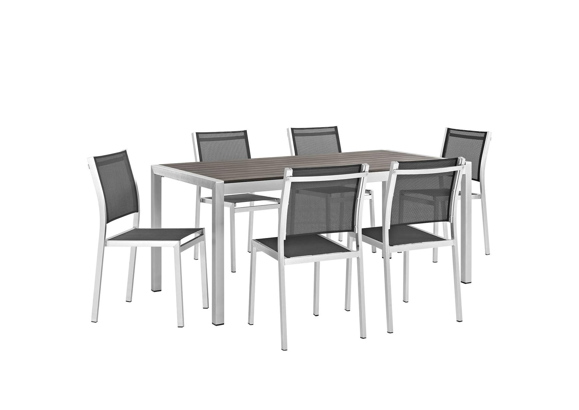 Silver Black Shore 7 Piece Outdoor Patio Aluminum Dining Set,Modway