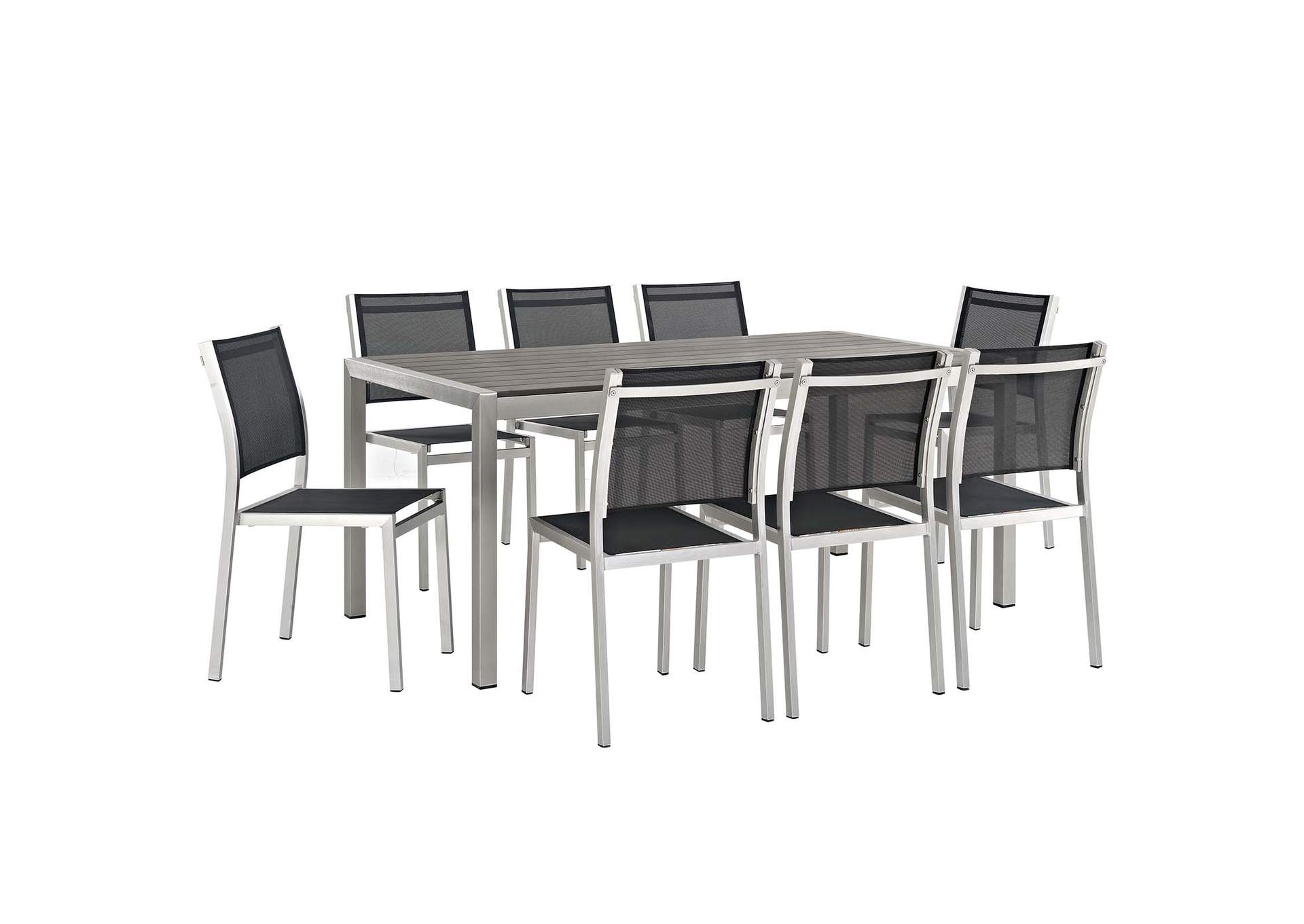 Silver Black Shore 9 Piece Outdoor Patio Aluminum Dining Set,Modway