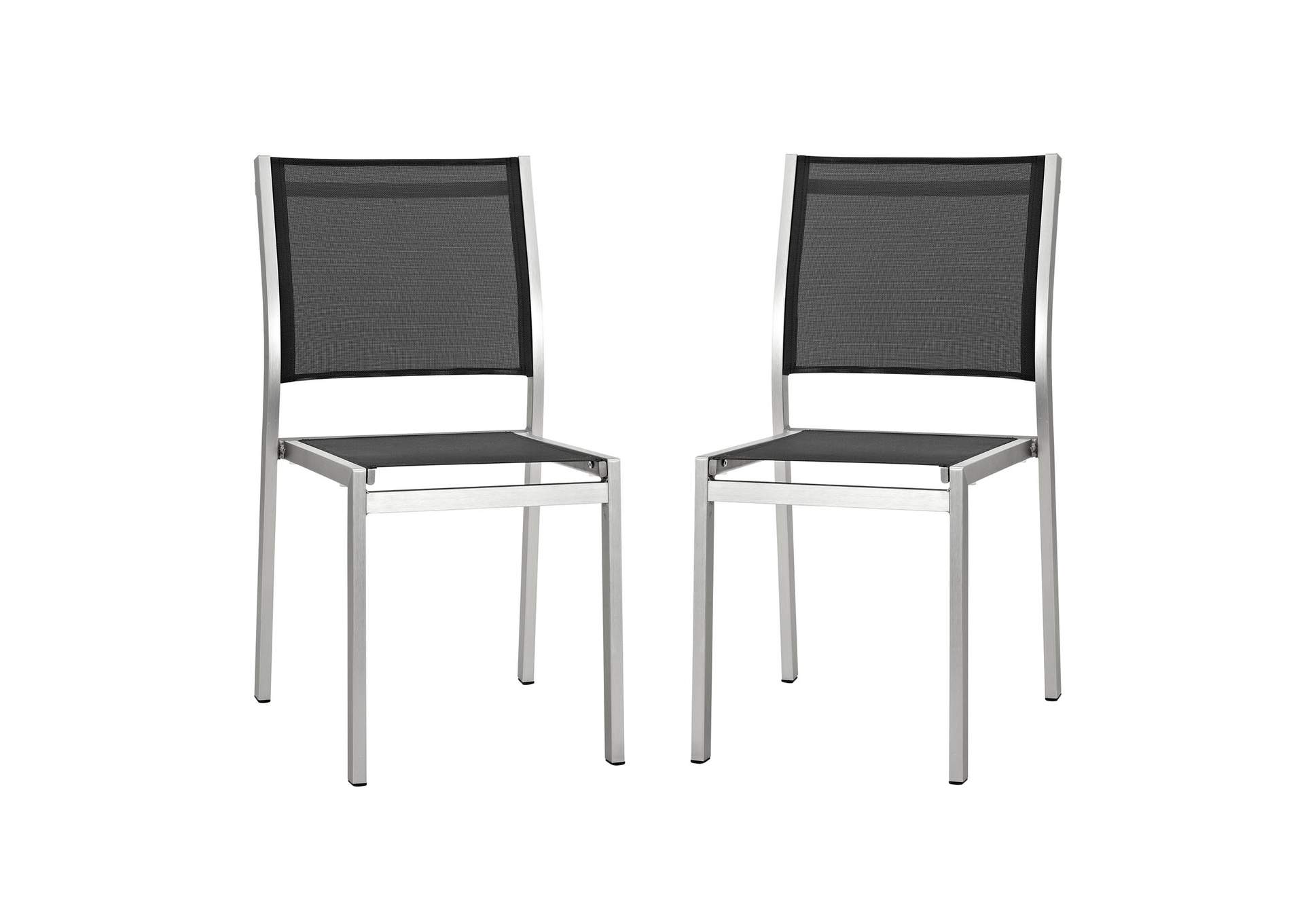 Silver Black Shore Side Chair Outdoor Patio Aluminum [Set of 2],Modway