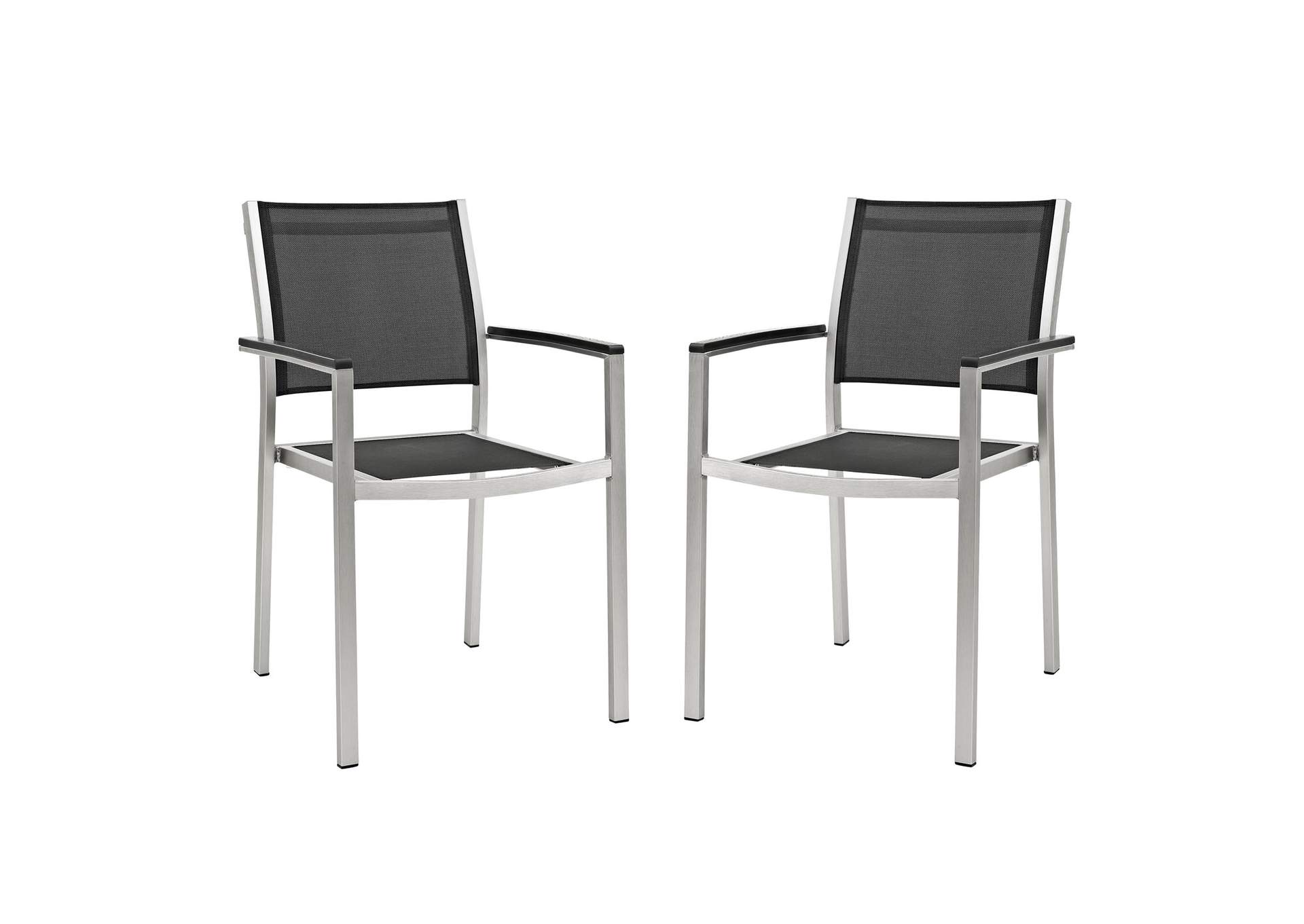 Silver Black Shore Dining Chair Outdoor Patio Aluminum [Set of 2],Modway