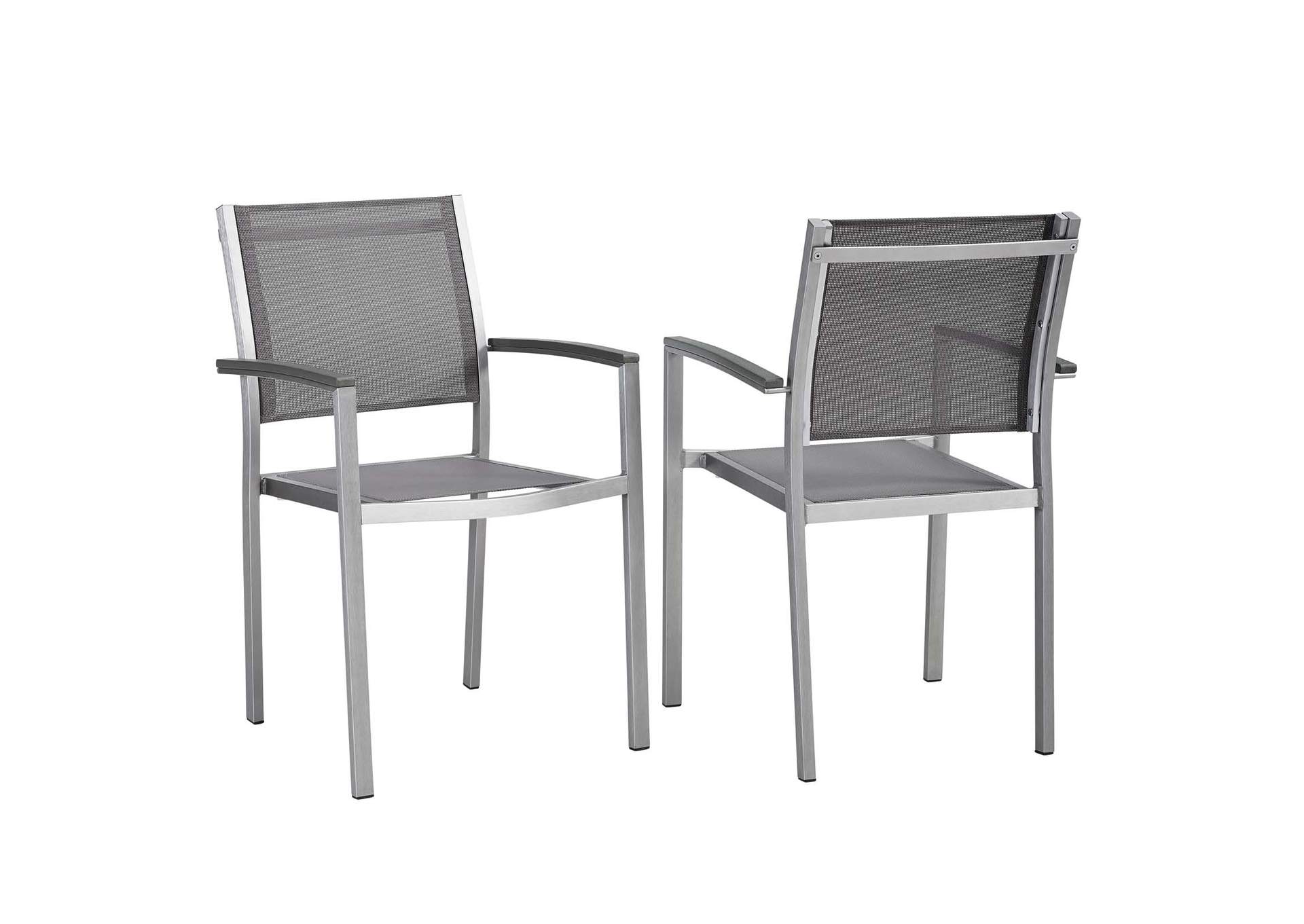 Silver Gray Shore Dining Chair Outdoor Patio Aluminum [Set of 2],Modway