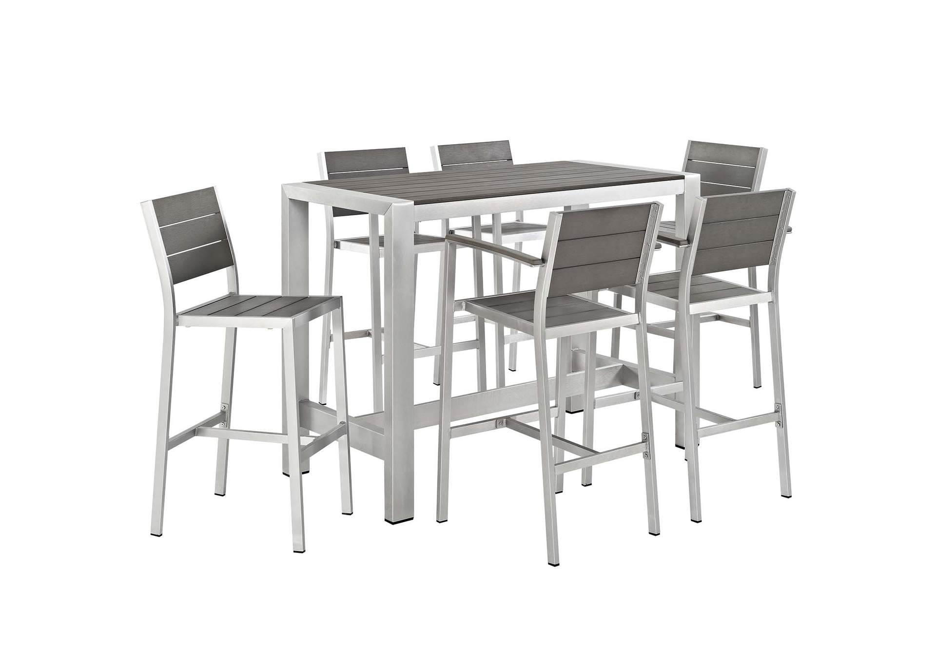 Silver Gray Shore 7 Piece Outdoor Patio Aluminum Dining Set,Modway