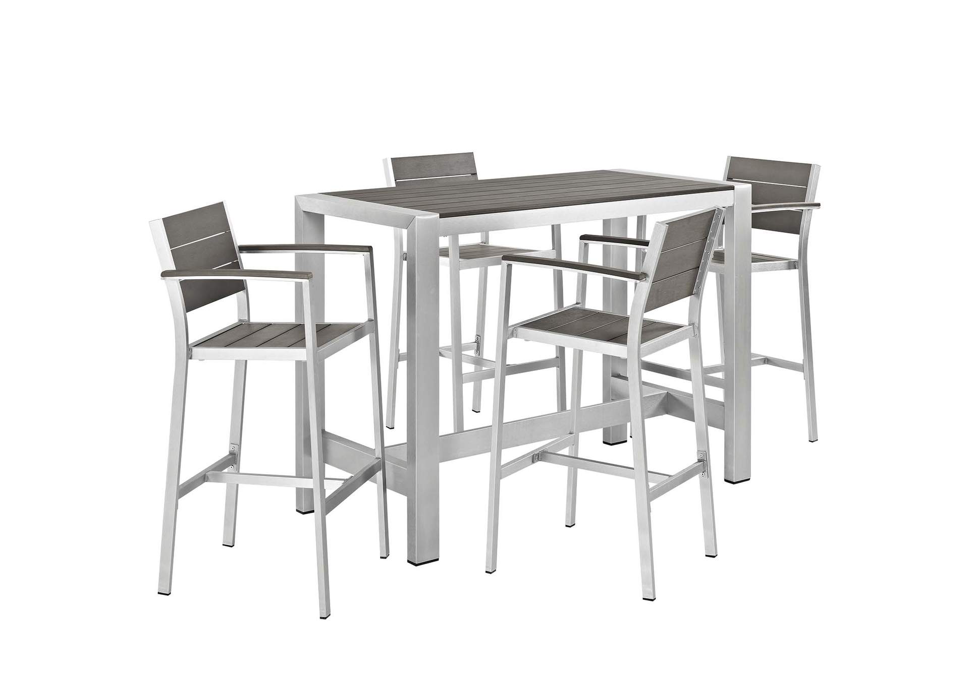 Silver Gray Shore 5 Piece Outdoor Patio Aluminum Dining Set,Modway