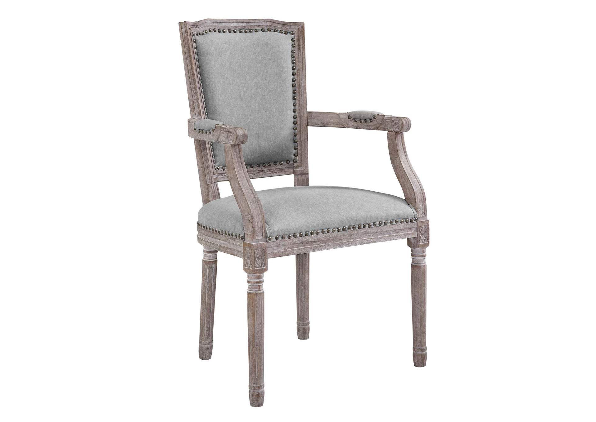 Light Gray Penchant Vintage French Upholstered Fabric Arm Dining Chair,Modway