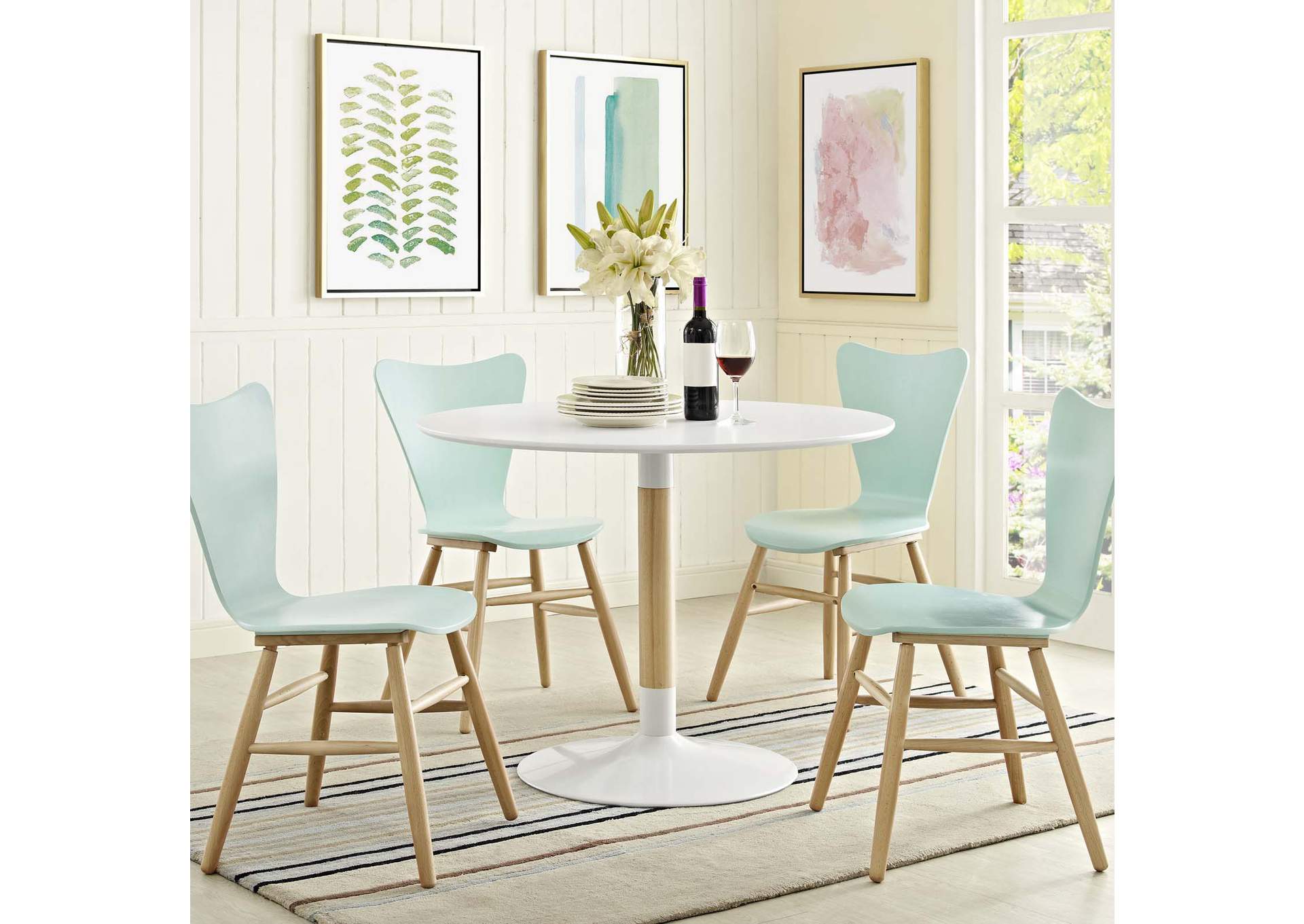 White Whirl Round Dining Table,Modway