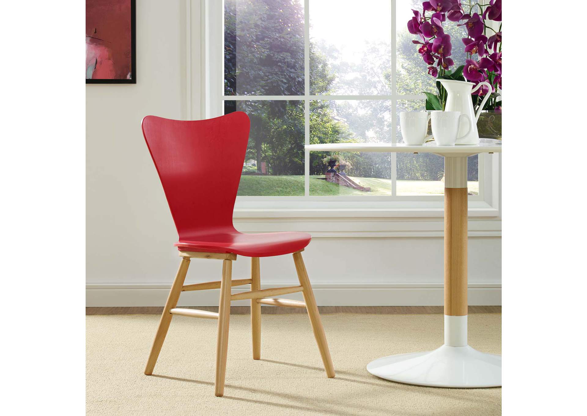 Red Cascade Wood Dining Chair,Modway