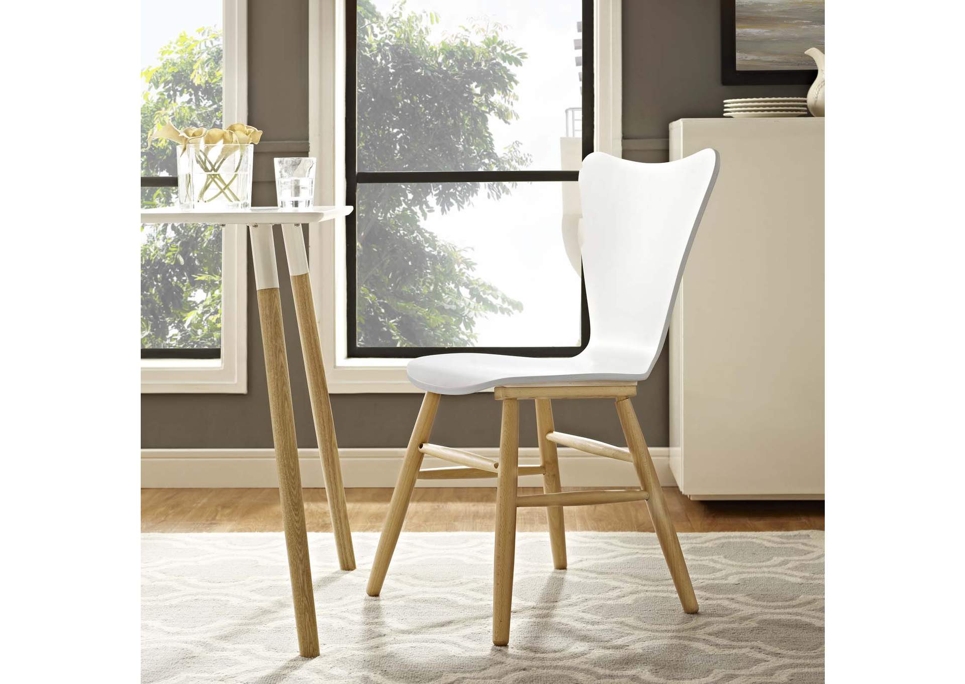 White Cascade Wood Dining Chair,Modway