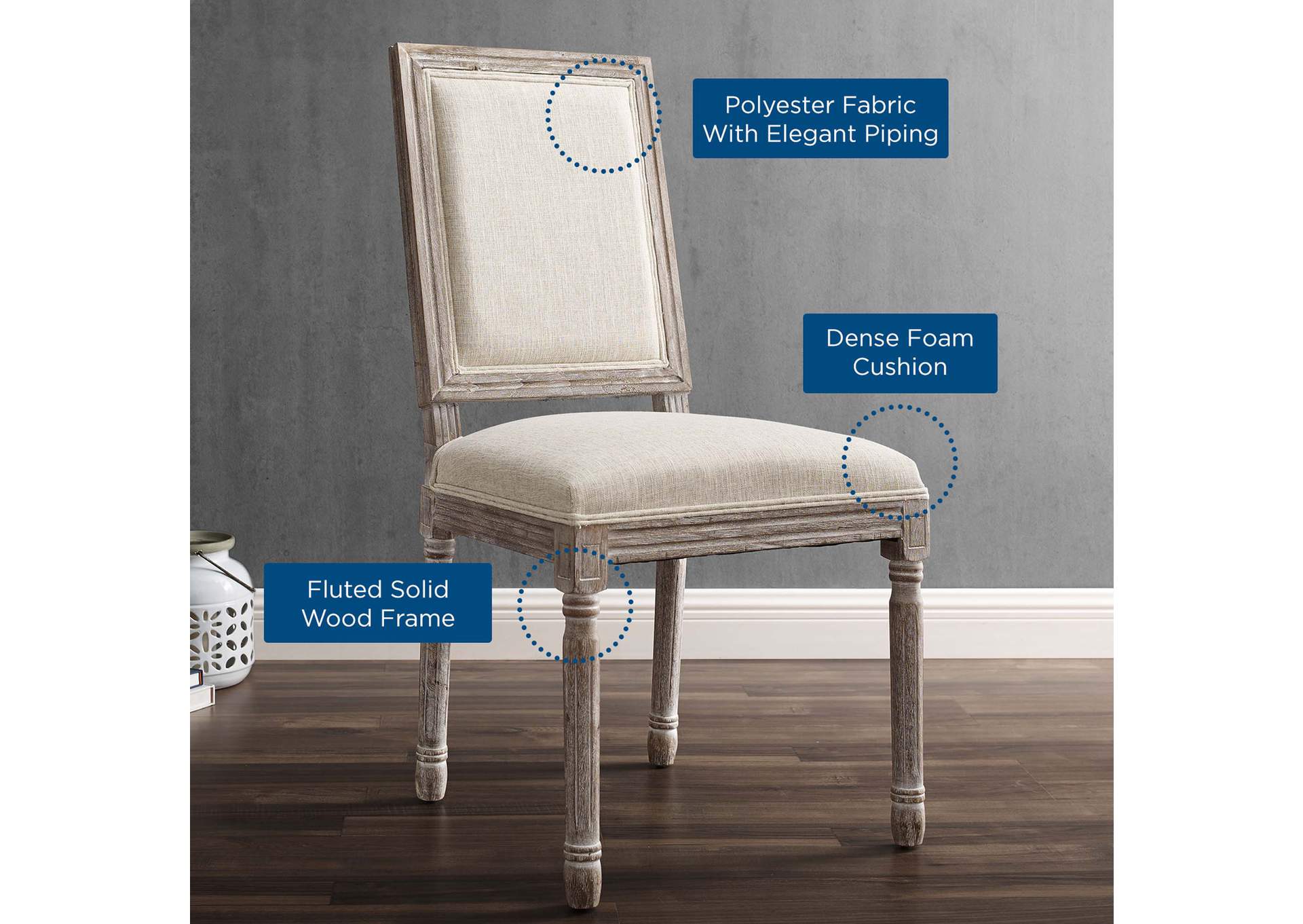 Beige Court Vintage French Upholstered Fabric Dining Side Chair,Modway