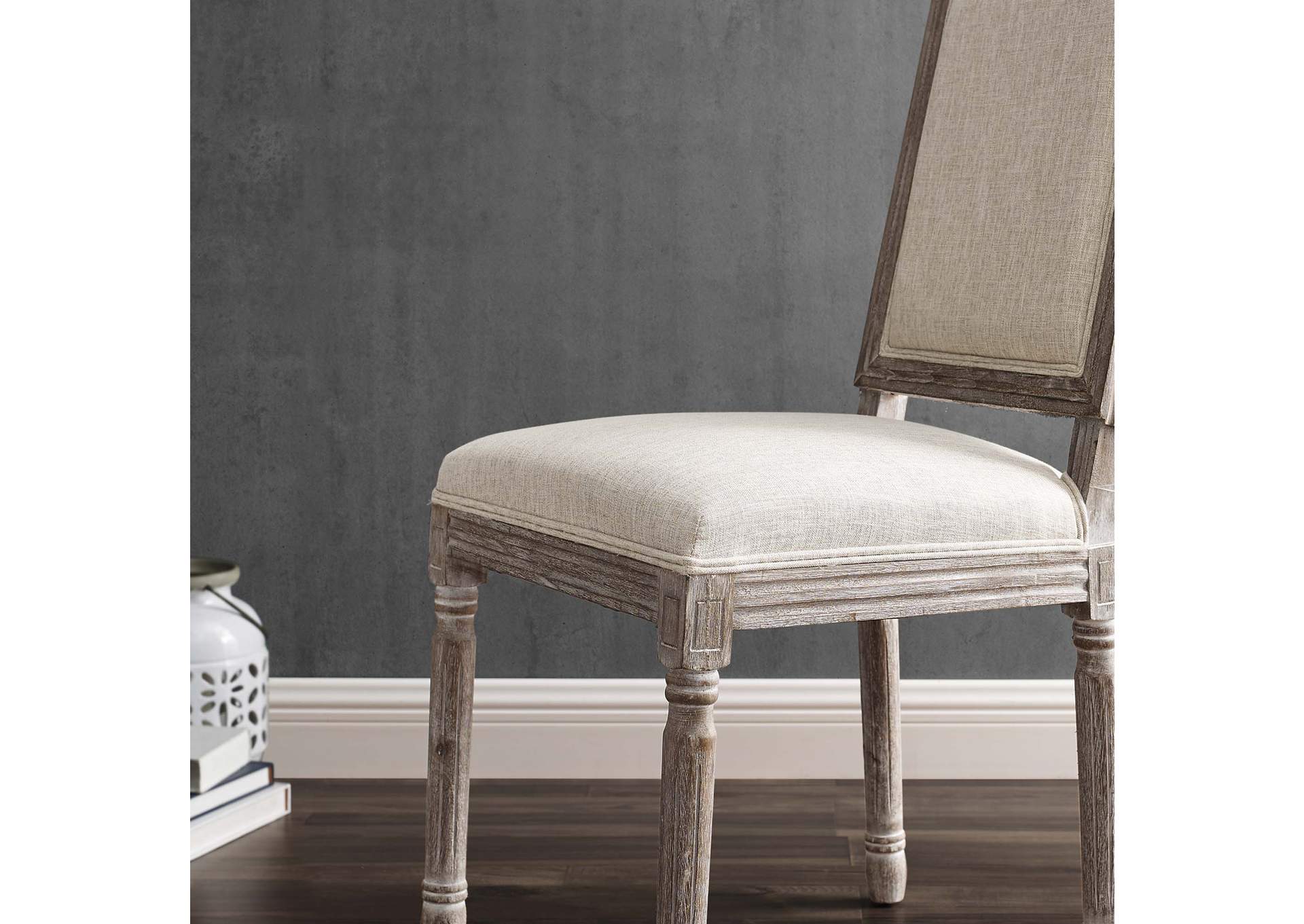 Beige Court Vintage French Upholstered Fabric Dining Side Chair,Modway