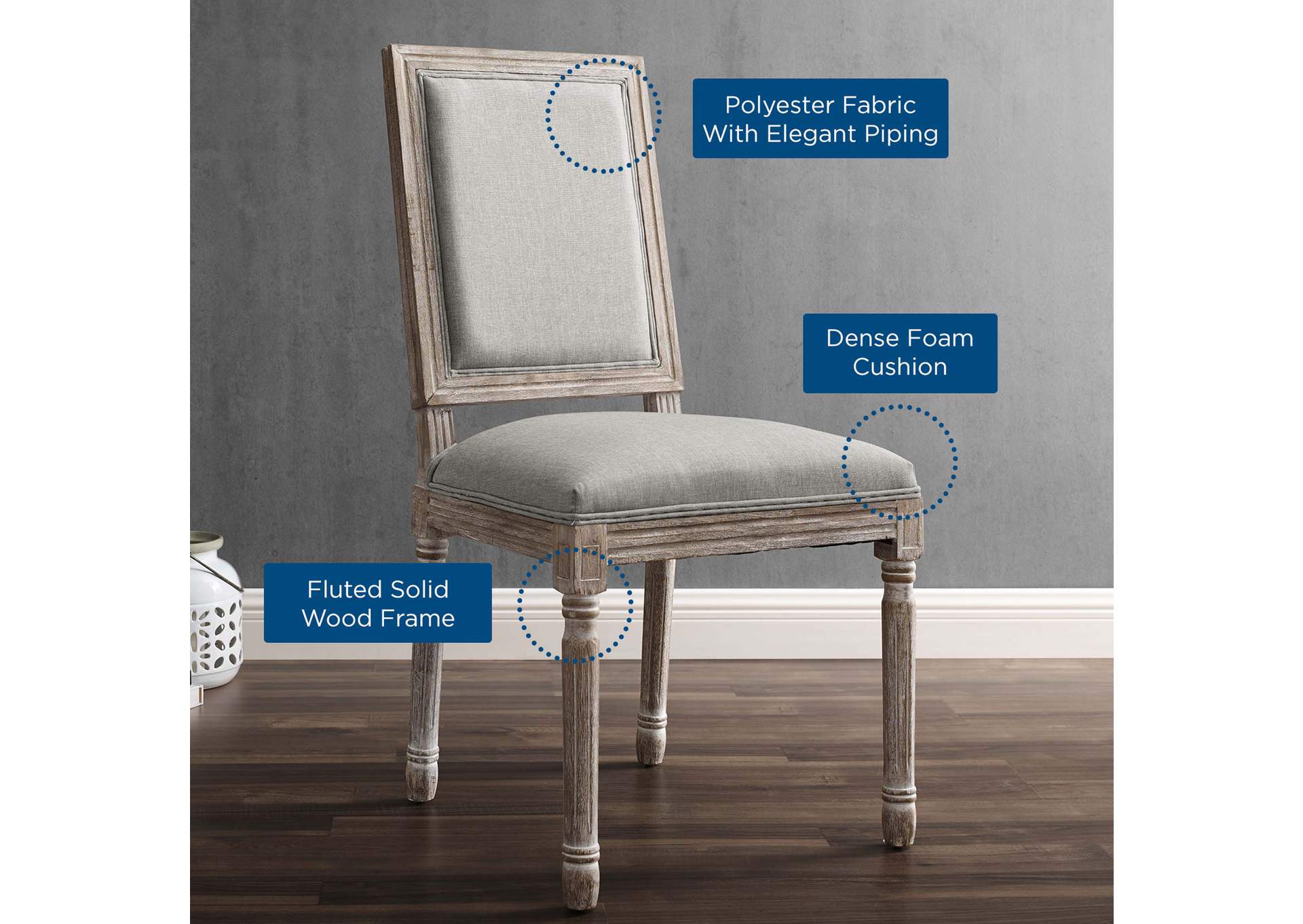 Light Gray Court Vintage French Upholstered Fabric Dining Side Chair,Modway