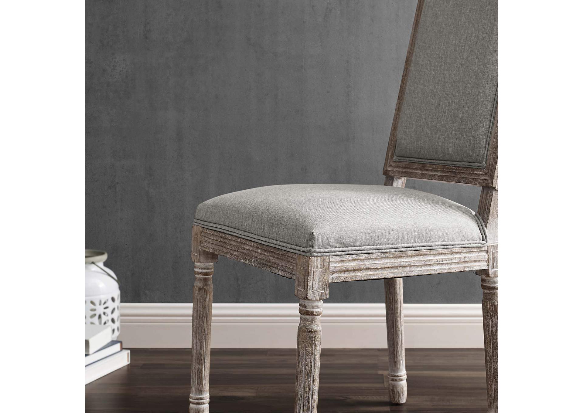 Light Gray Court Vintage French Upholstered Fabric Dining Side Chair,Modway