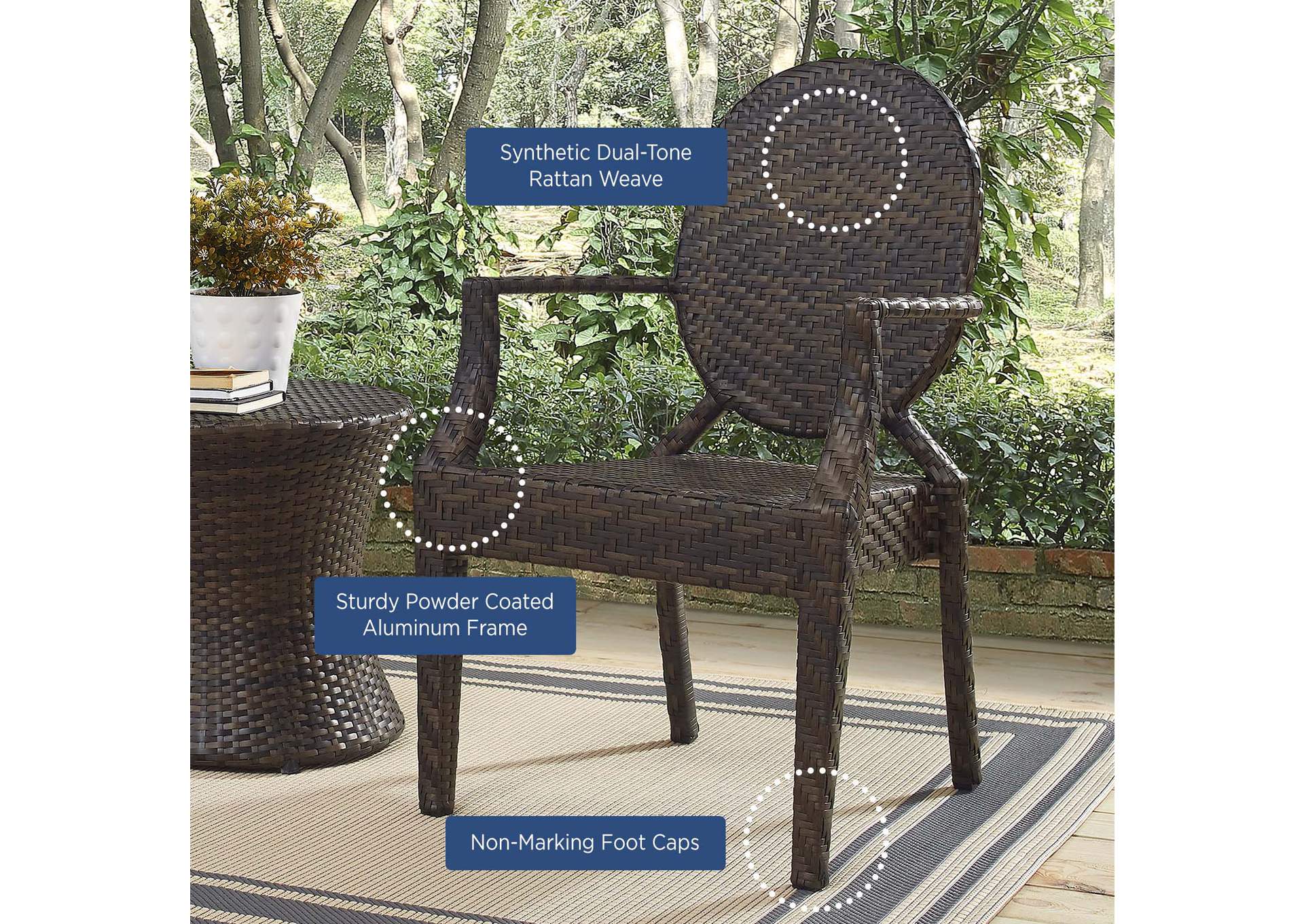 Brown Casper Outdoor Patio Arm Dining Chair,Modway