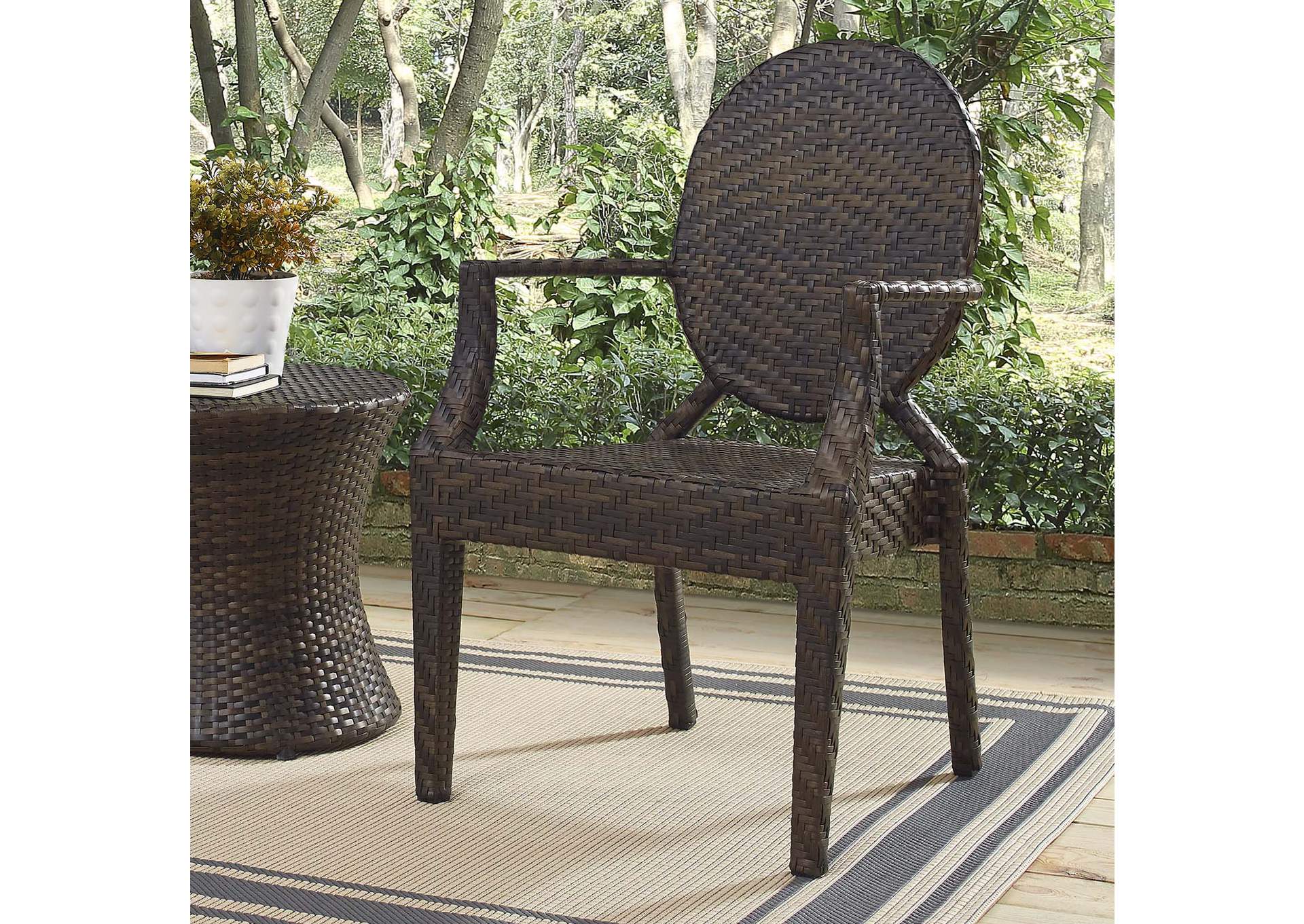 Brown Casper Outdoor Patio Arm Dining Chair,Modway