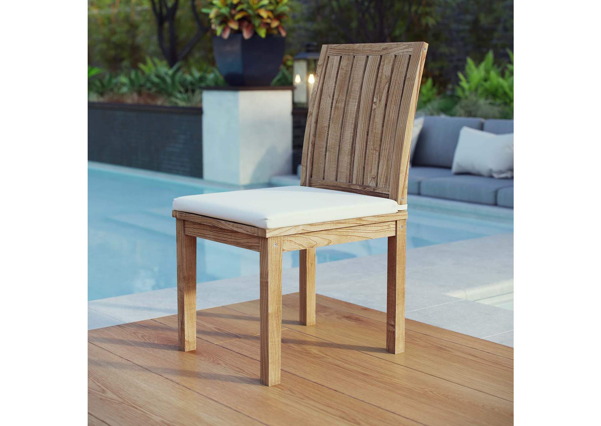 Natural White Marina Outdoor Patio Teak Dining Chair,Modway