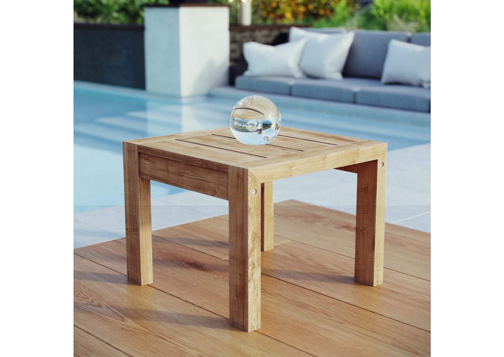 Natural Upland Outdoor Patio Wood Side Table,Modway