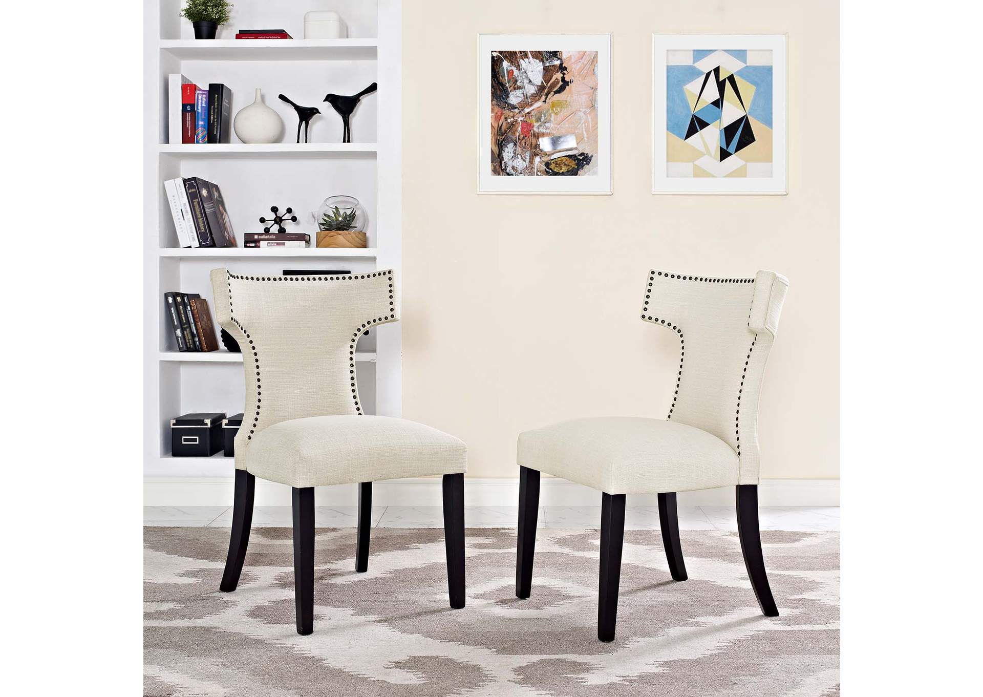 Beige Curve Dining Side Chair Fabric [Set of 2],Modway