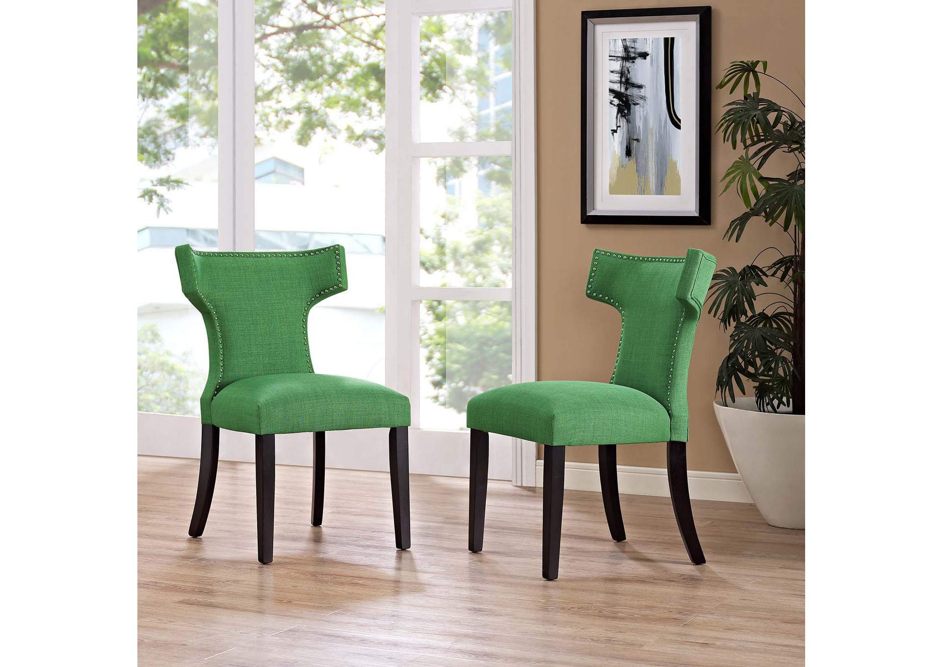 Kelly Green Curve Dining Side Chair Fabric [Set of 2],Modway