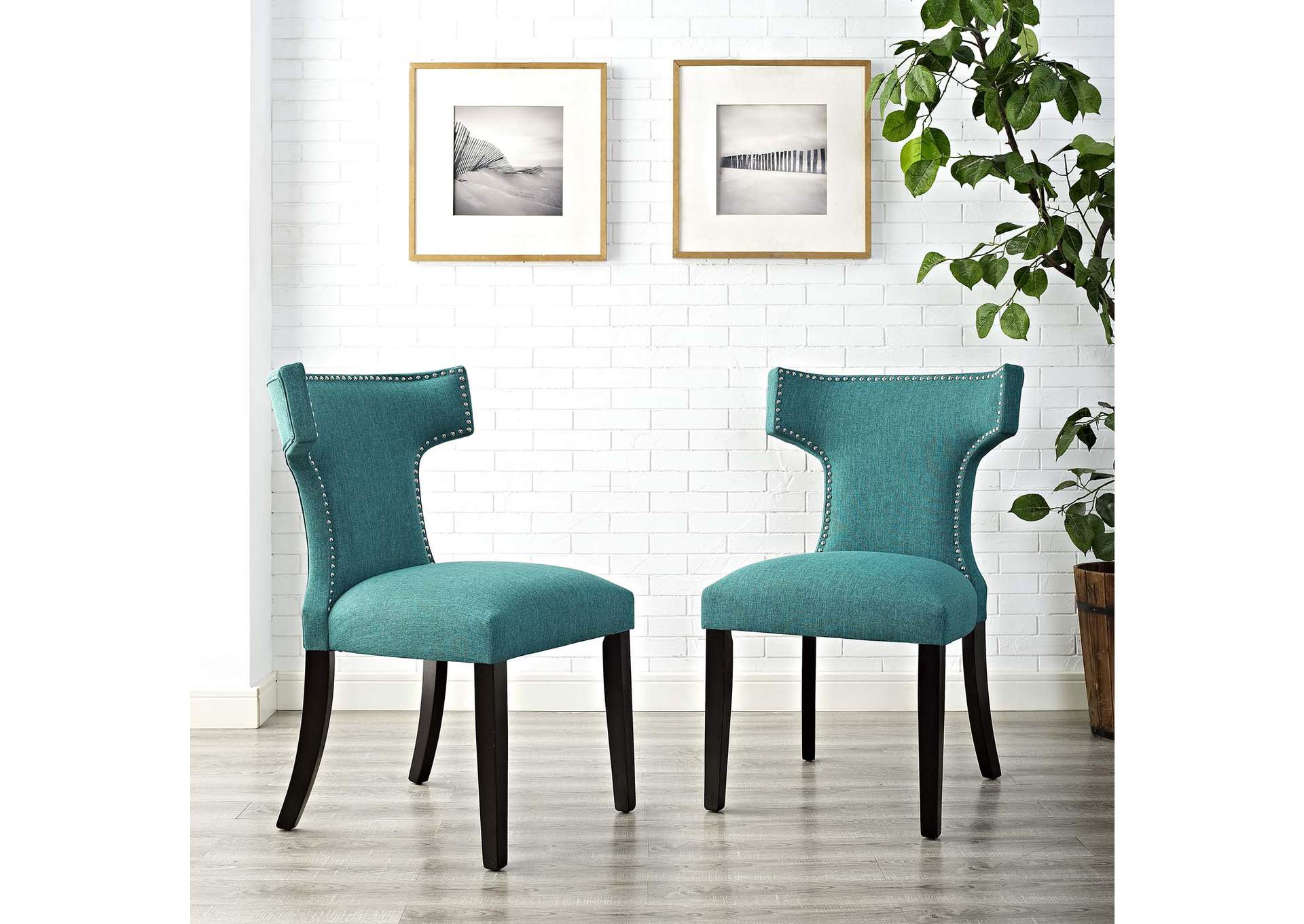 Teal Curve Dining Side Chair Fabric [Set of 2],Modway