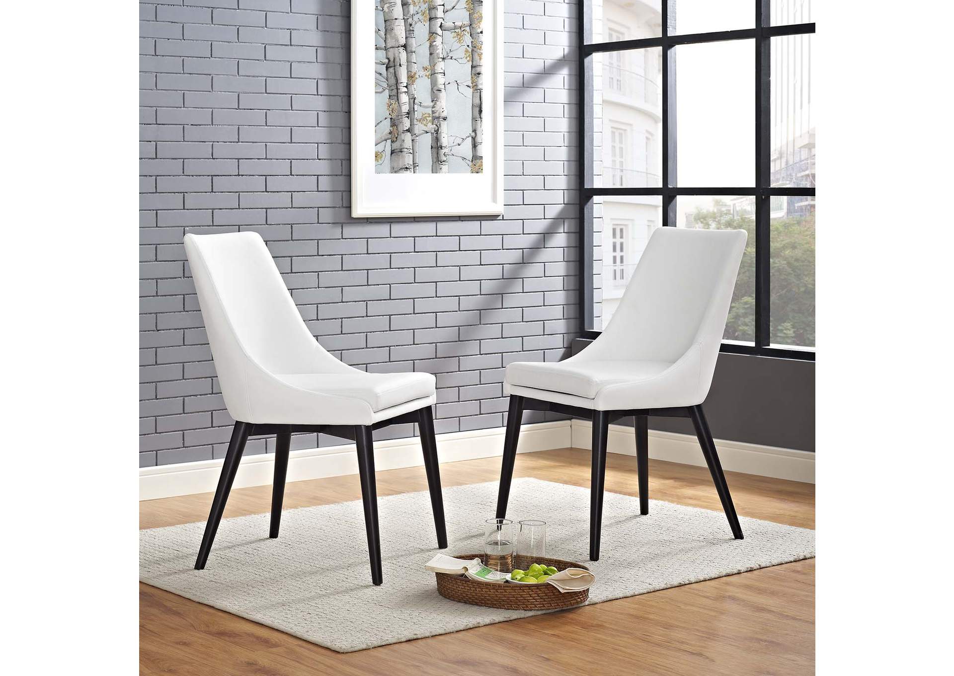 White Viscount Dining Side Chair Vinyl [Set of 2],Modway