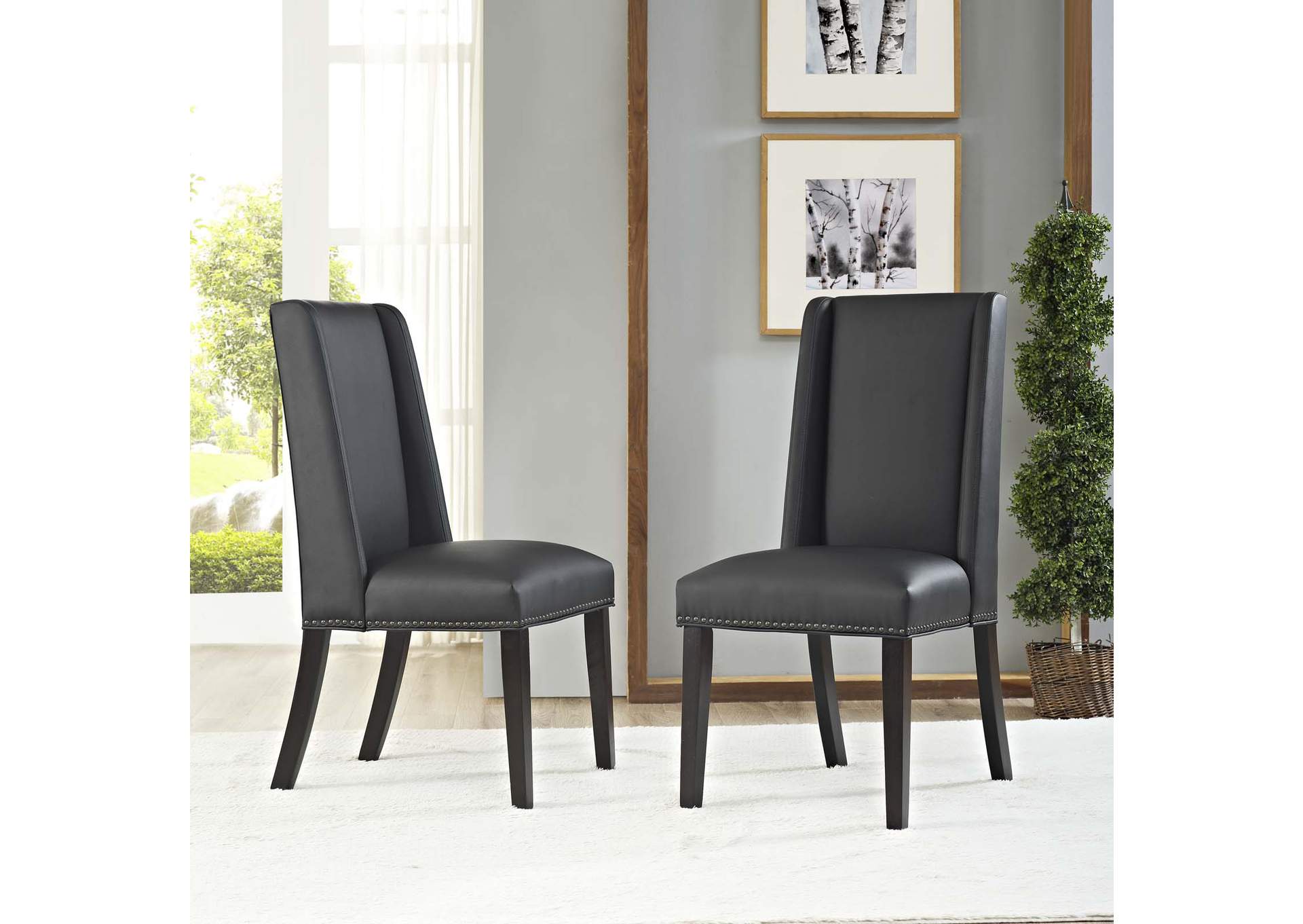 Black Baron Dining Chair Vinyl [Set of 2],Modway