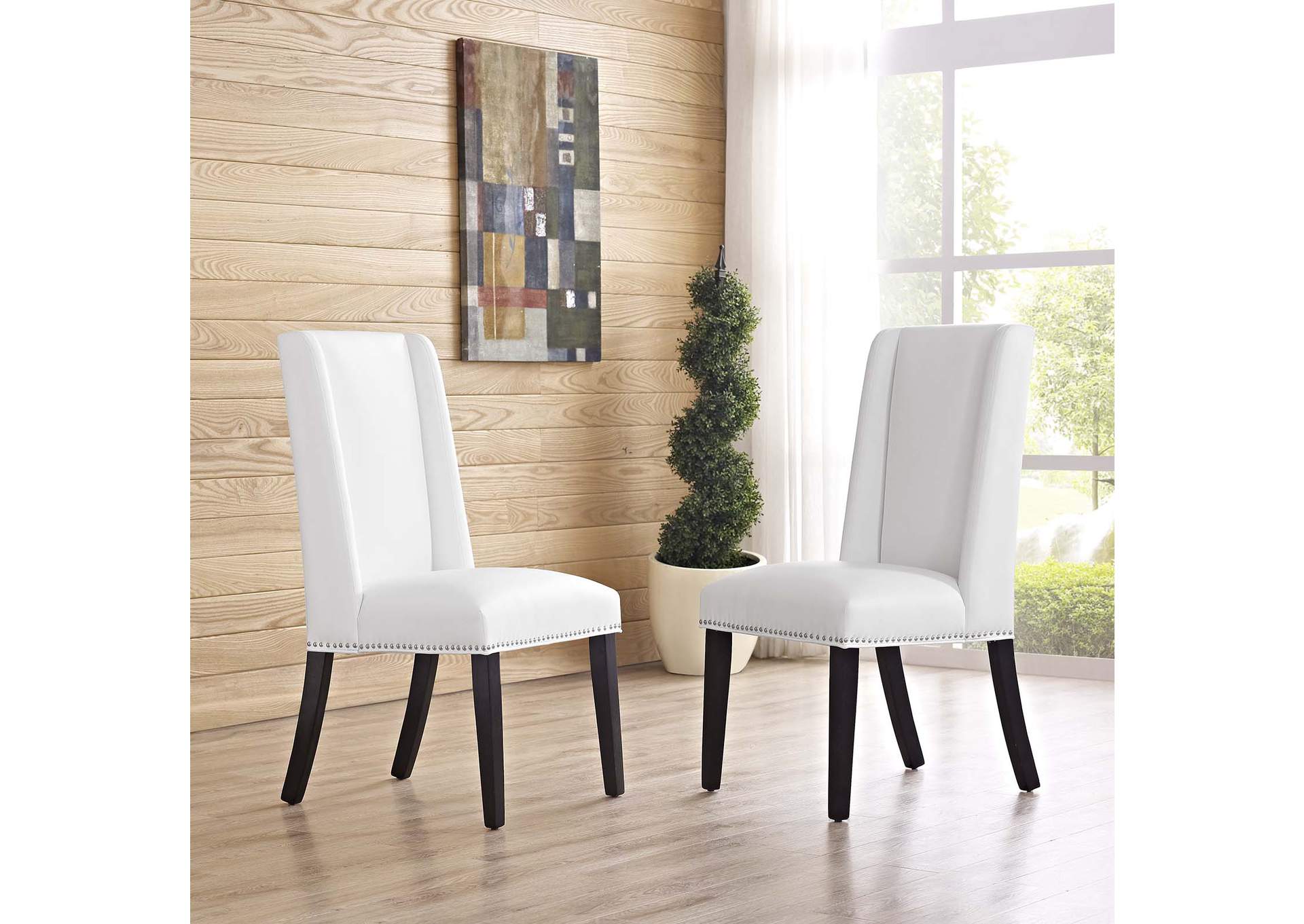 White Baron Dining Chair Vinyl [Set of 2],Modway