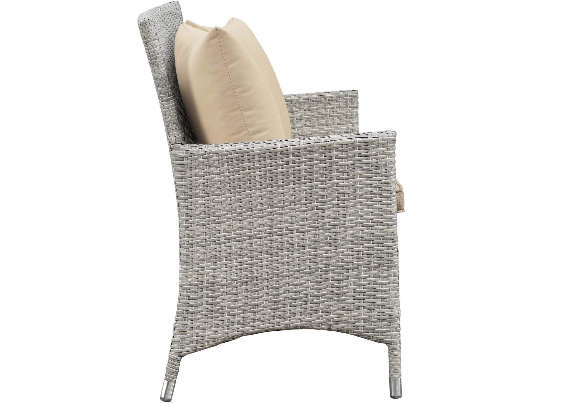 Light Gray Beige Bridge 4 Piece Outdoor Patio Patio Conversation Set with Pillow Set,Modway