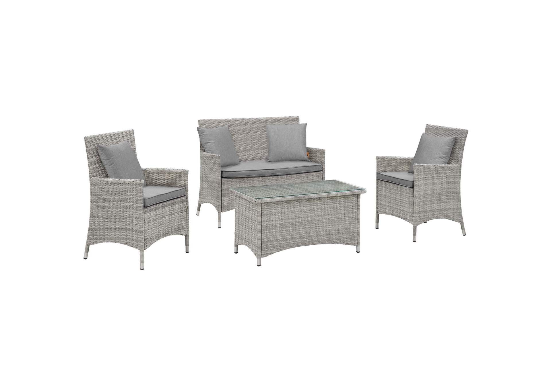 Light Gray Gray Bridge 4 Piece Outdoor Patio Patio Conversation Set with Pillow Set,Modway