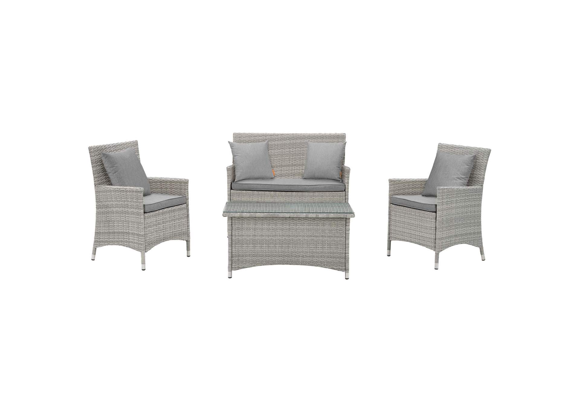 Light Gray Gray Bridge 4 Piece Outdoor Patio Patio Conversation Set with Pillow Set,Modway