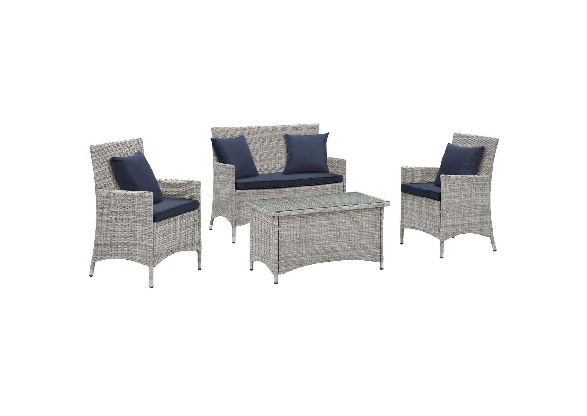 Light Gray Navy Bridge 4 Piece Outdoor Patio Patio Conversation Set with Pillow Set,Modway