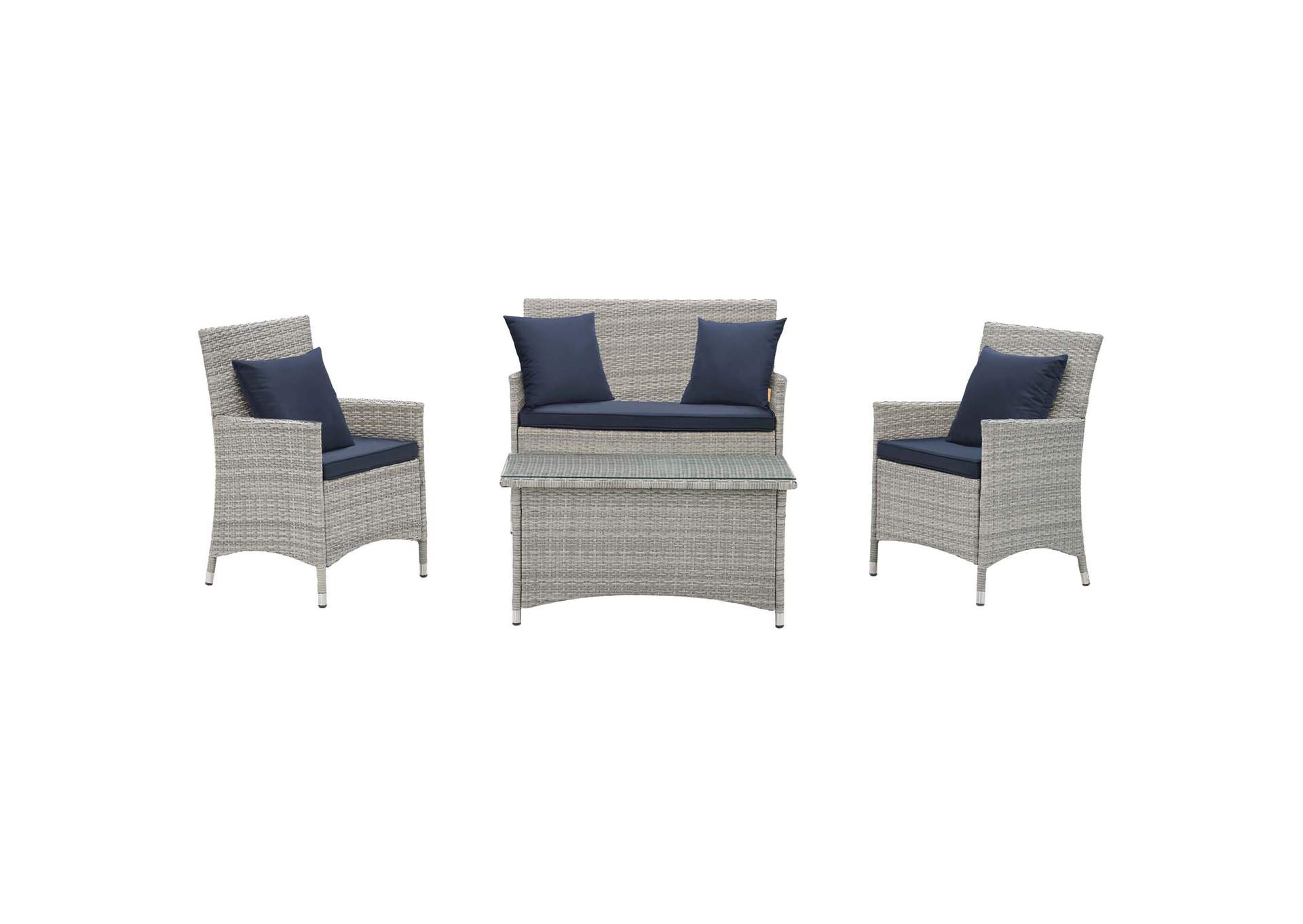 Light Gray Navy Bridge 4 Piece Outdoor Patio Patio Conversation Set with Pillow Set,Modway