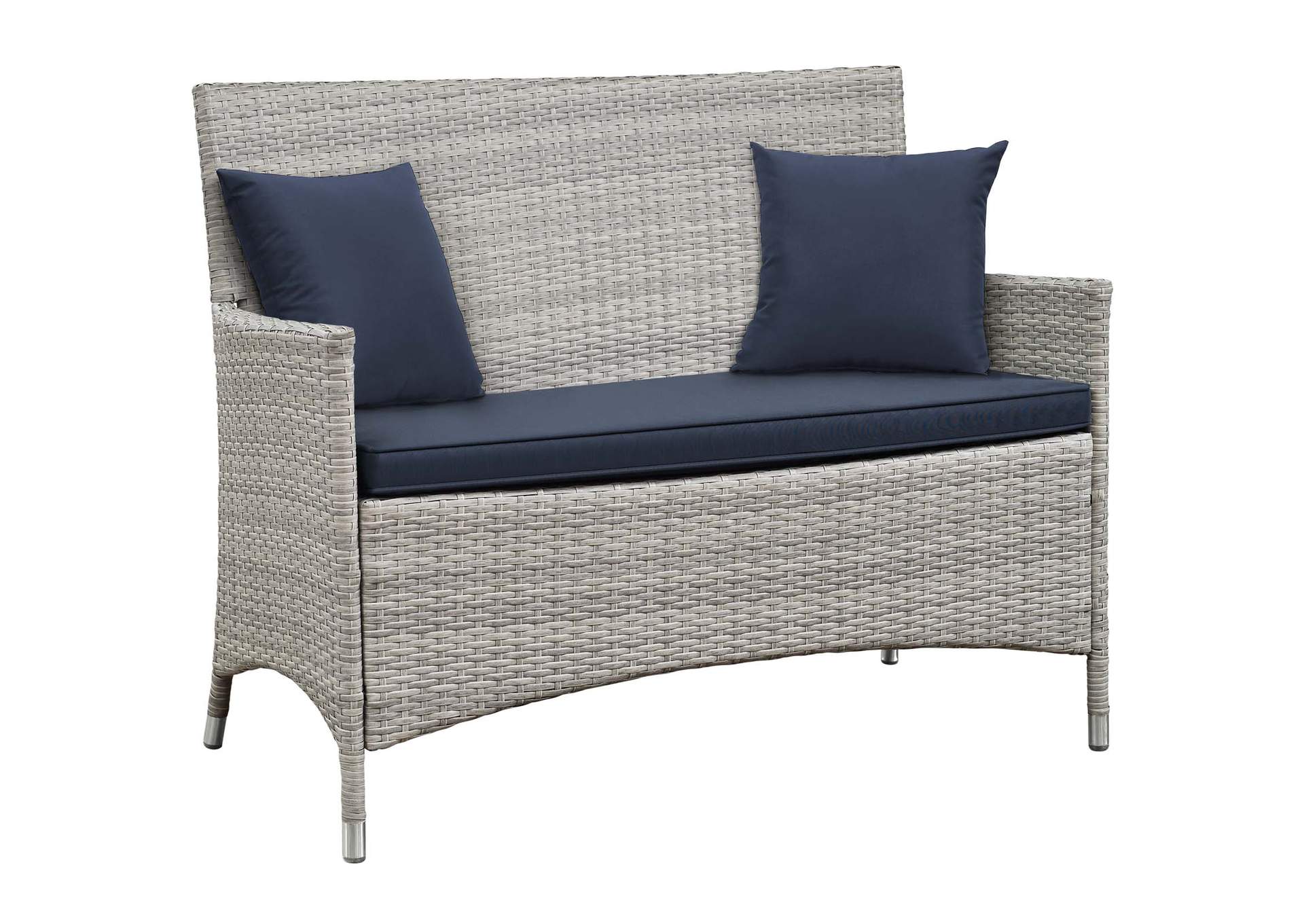 Light Gray Navy Bridge 4 Piece Outdoor Patio Patio Conversation Set with Pillow Set,Modway