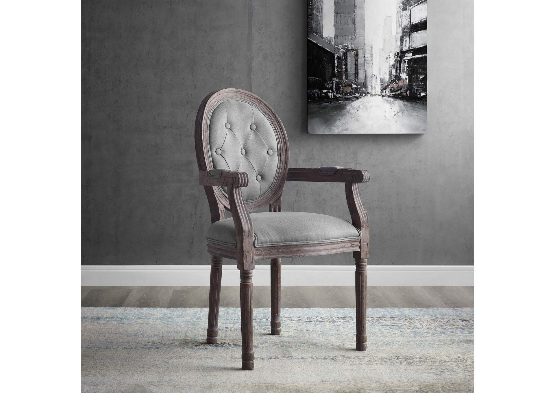 Light Gray Arise Vintage French Arm Dining Chair,Modway