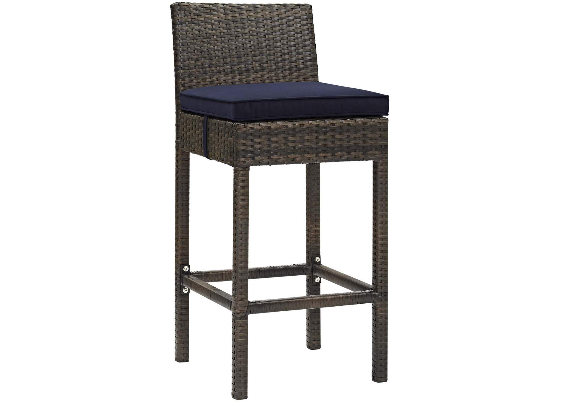 Brown Navy Conduit Outdoor Patio Wicker Rattan Bar Stool,Modway