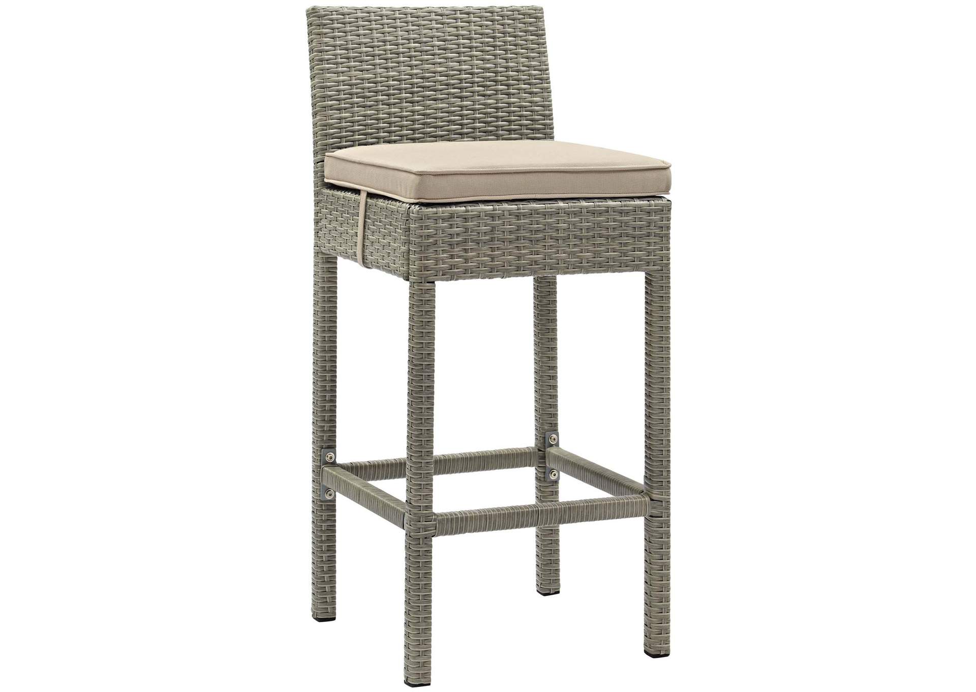 Light Gray Beige Conduit Outdoor Patio Wicker Rattan Bar Stool,Modway